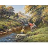 Charles J. McAuley RUA ARSA (1910-1999) Fishing for Tiddlers oil on canvas signed lower left 35½ x