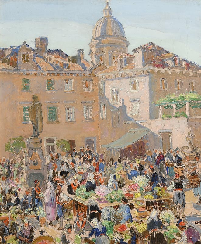 Letitia Marion Hamilton RHA (1875-1964) The Flower Market, Dubrovnik oil on canvas signed 'LMH'