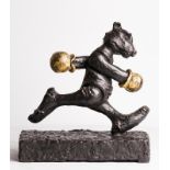 Patrick O'Reilly (b.1957) Bear with the Golden Gloves unique bronze signed 36½ x 34 x 16cm (14.37