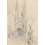 Walter Frederick Osborne RHA (1859-1903) A Street in Antwerp (1894) pencil drawing on paper