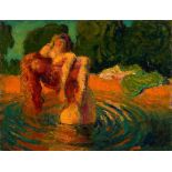 Roderic O'Conor RHA (1860-1940) Figures in a Pool (1898-1900) oil on board stamped verso: 'atelier /