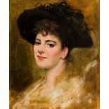 Henry Jones Thaddeus (1860-1929) RHA Portrait of a Young Lady in a Black Feathered Hat