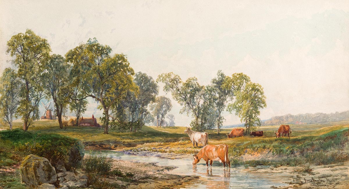 John Faulkner RHA (1835-1894) Cattle Watering at a Stream