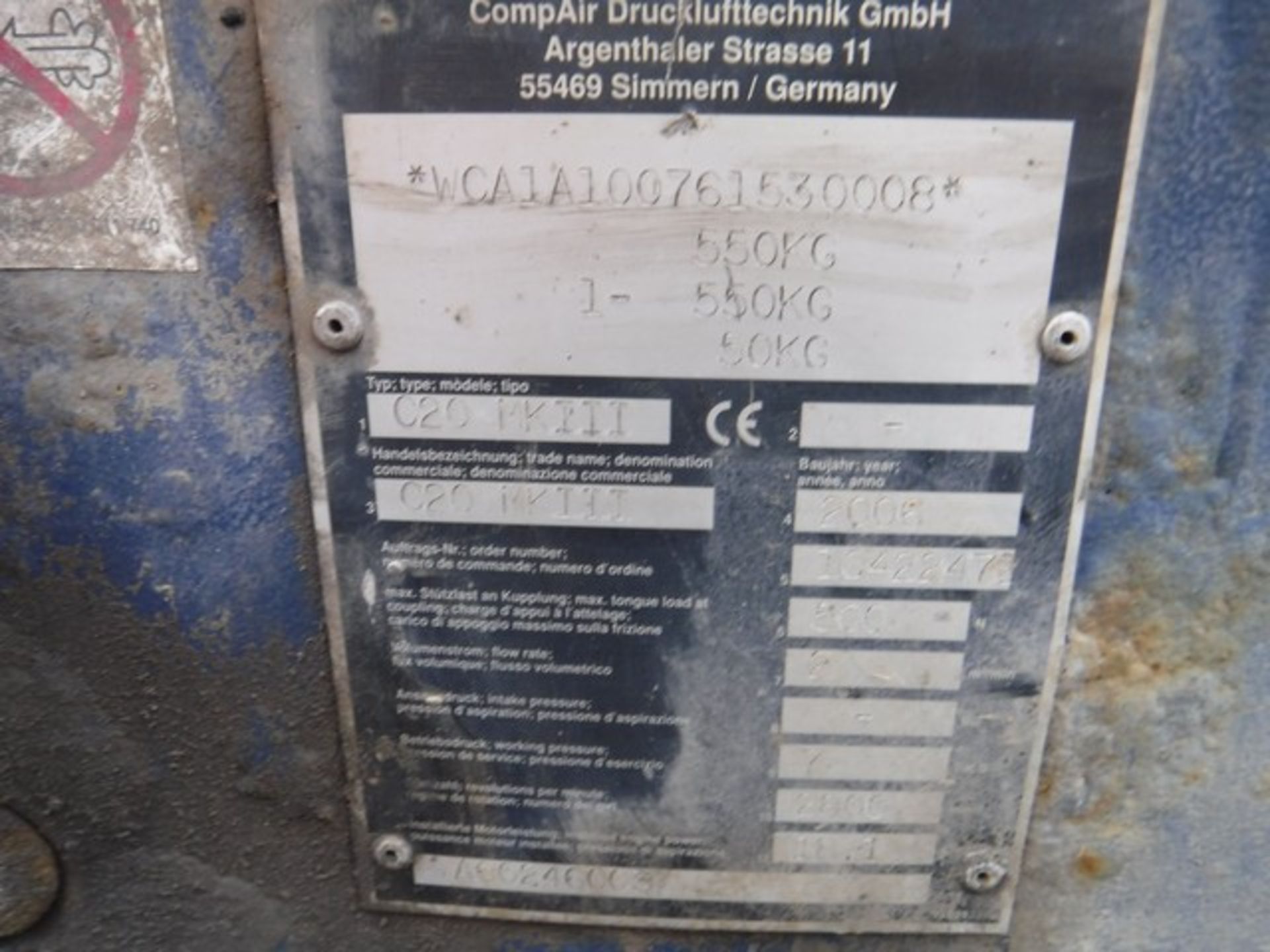 2006 COMPAIR C20M2111 TOWABLE COMPRESSOR, S/N 761530008, 1084HRS (NOT VERIFIED) - Image 7 of 8