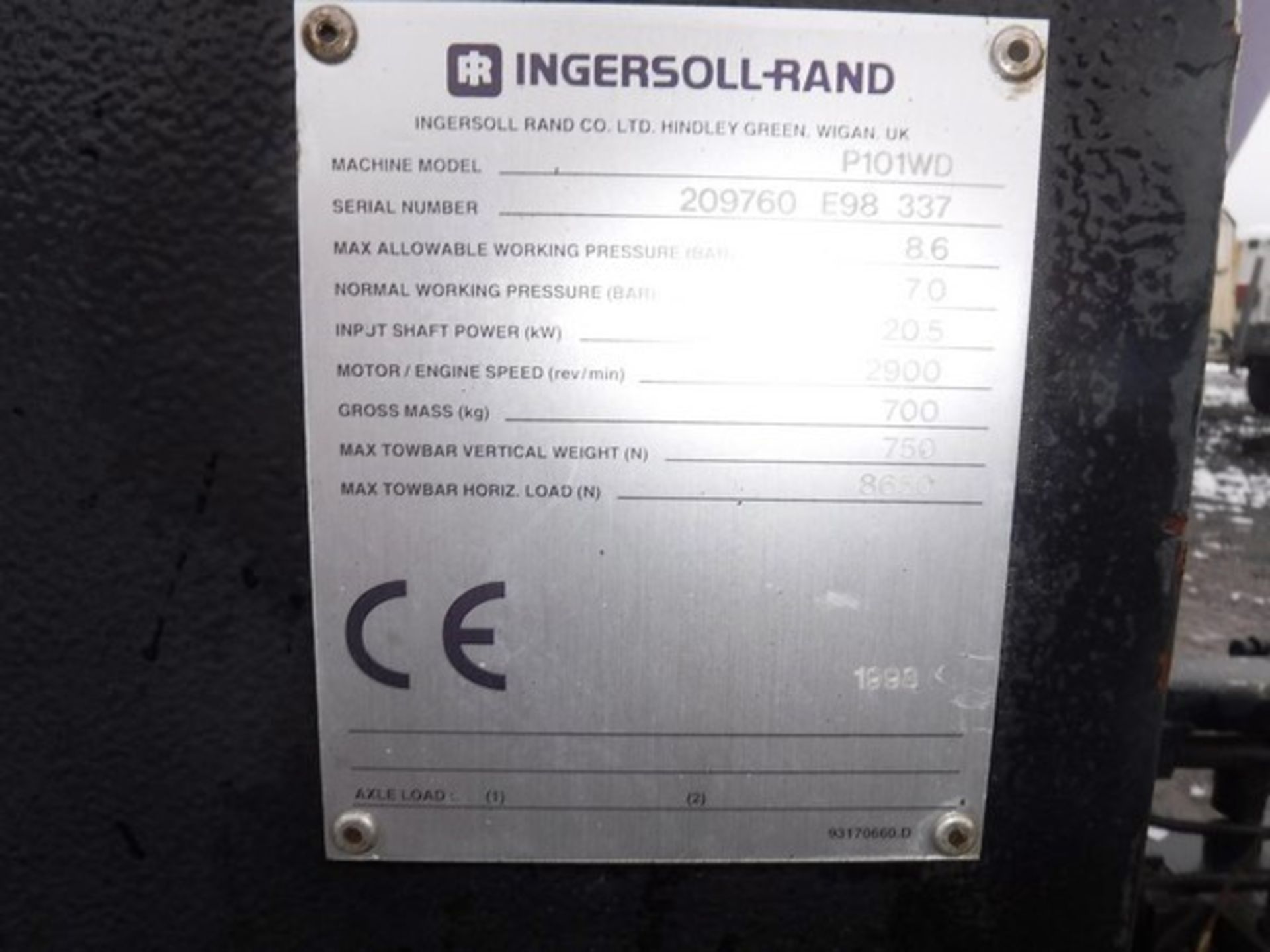 1998 INGERSOL RAND P101WD. SN 209760E98337. 395 HRS (NOT VERIFIED) - Image 8 of 9