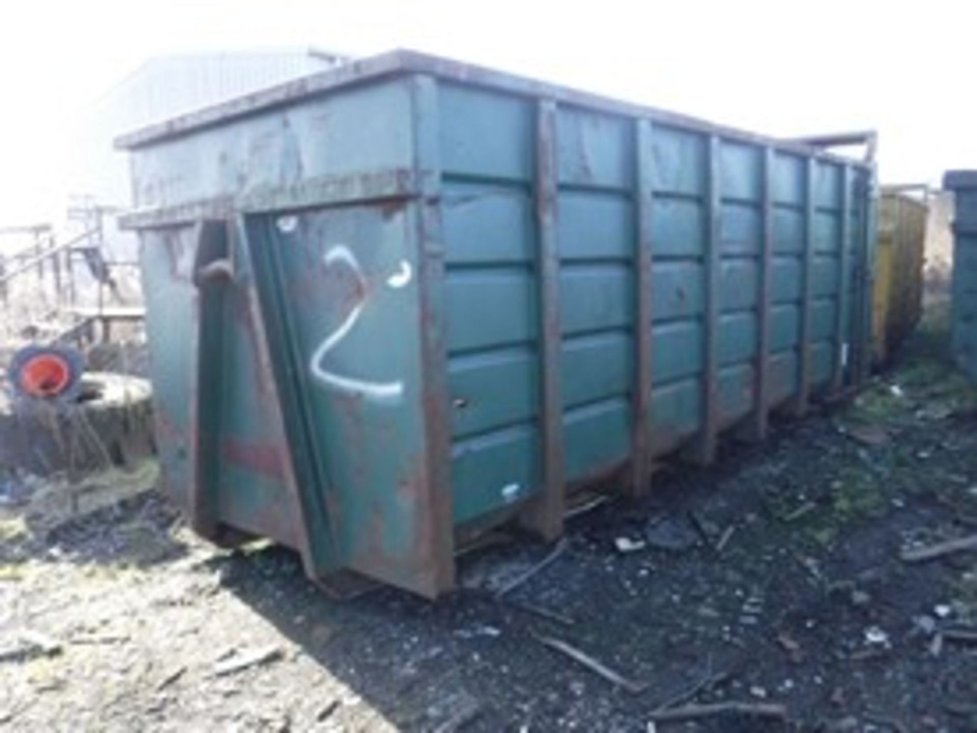 OPEN TOP SKIP. REAR DOOR HINGED AT RHS.ACCESS LADDER AT RHS MANUFACTURED BY SKIP UNITS W2400 H 2350