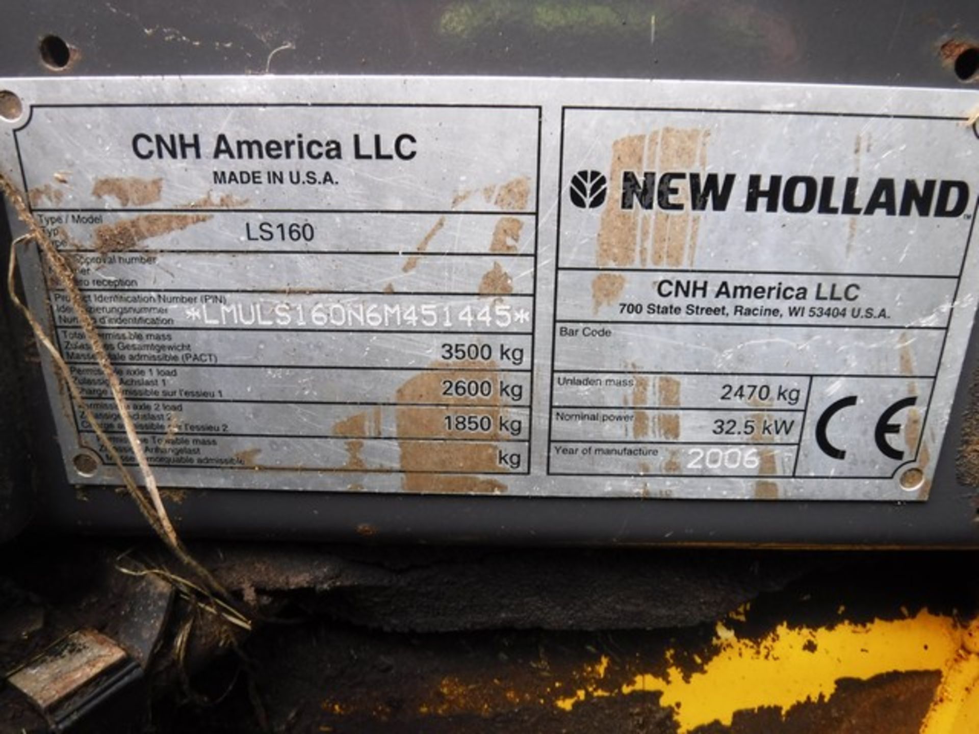 2006 NEW HOLLAND LS160, S/N - MULS160N6M451445, HRS UNKNOWN, OPERATORS MANUAL IN OFFICE - Bild 2 aus 16