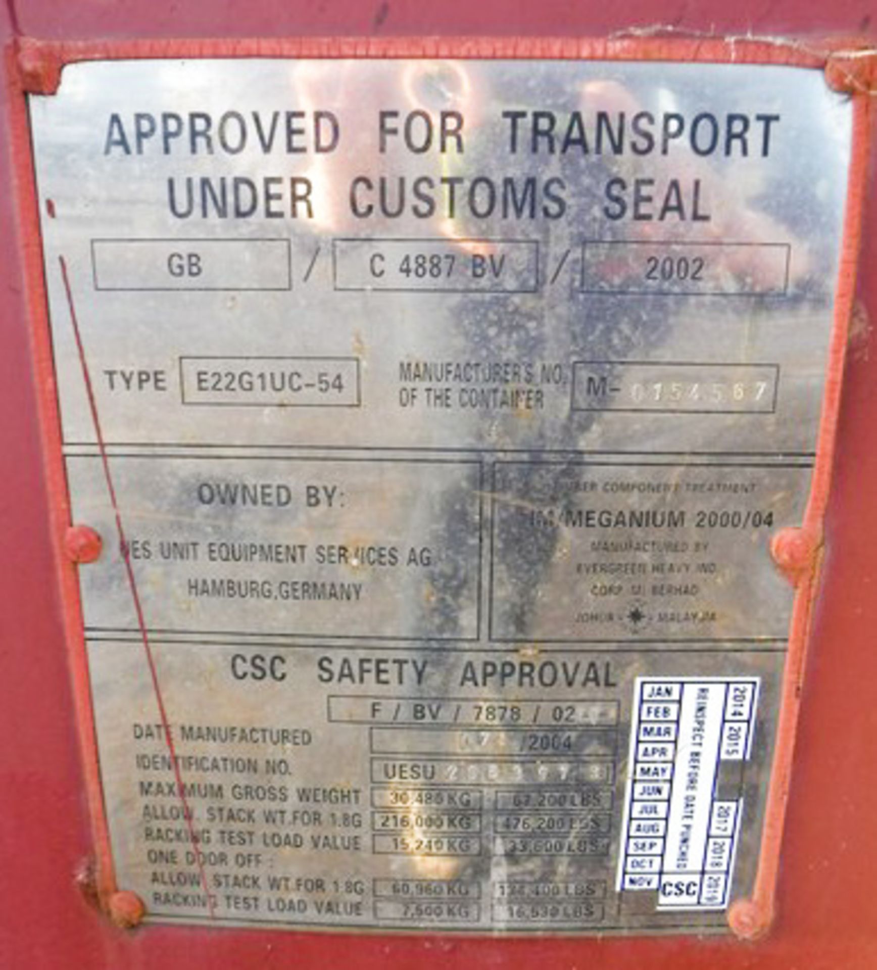 USED 20FT SHIPPING CONTAINER, YEAR MANU - 2002, S/N USEU2363913 - Image 7 of 7