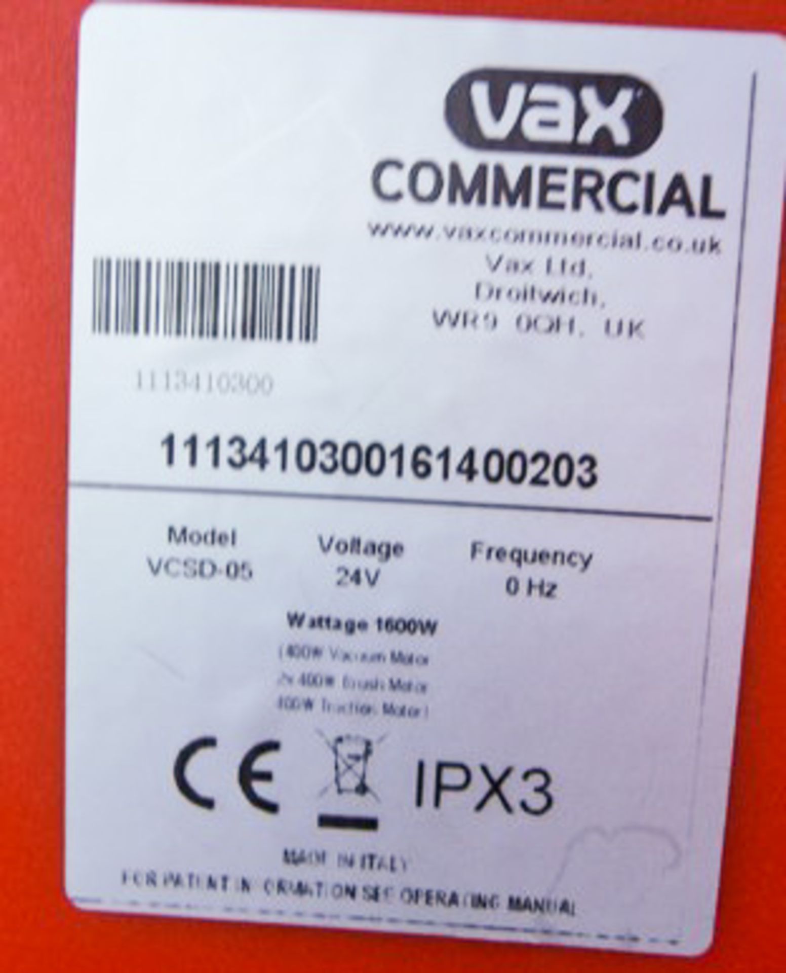 VAX VCSD-05 COMMERCIAL FLOOR CLEANER, MAINS CHARGER, 123HRS (NOT VERIFIED) - Bild 7 aus 8