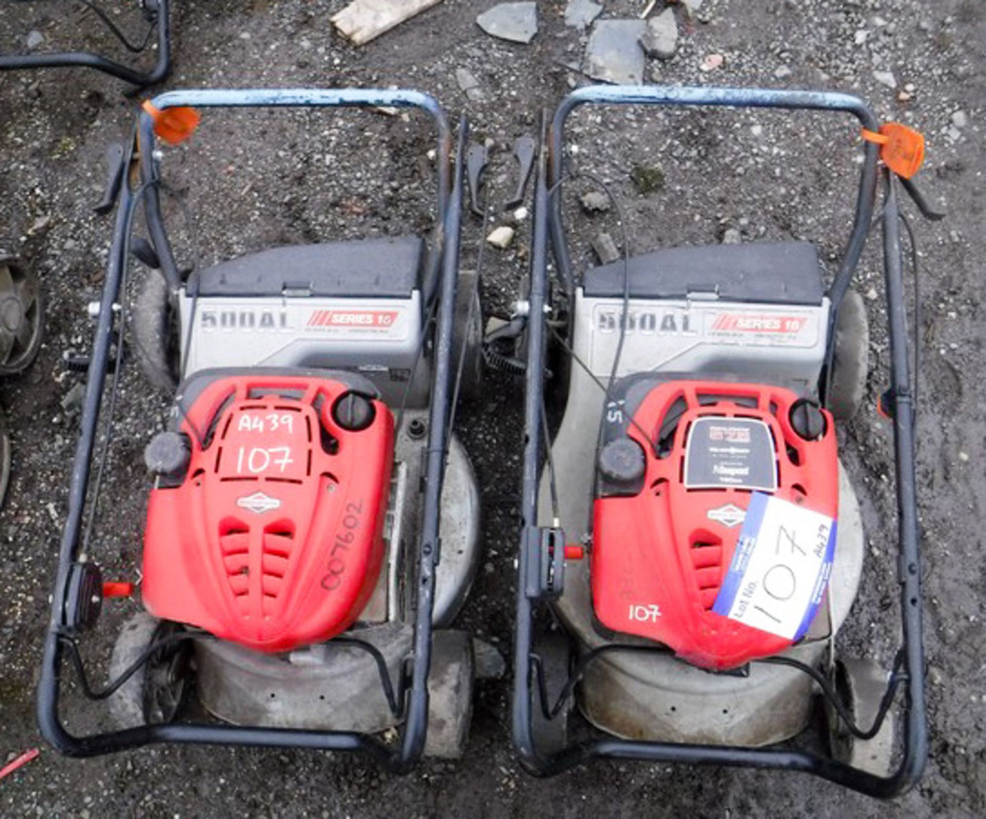 2 X MASPORT 500AL 18 PETROL MOWERS BRIGGS & STRATION 675 ENGINES ASSET 07602,07388