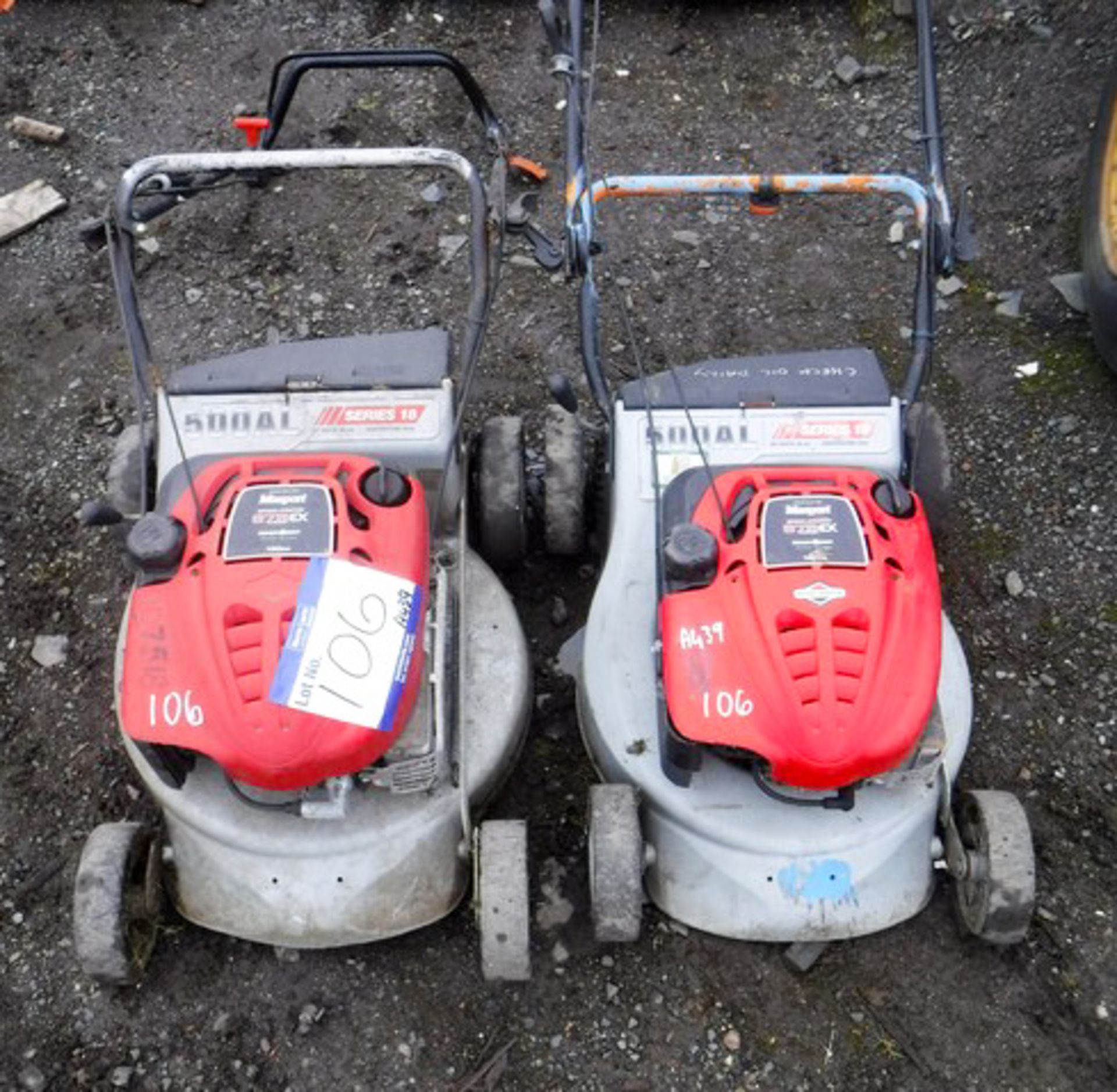 2 X MASPORT 500AL 18 PETROL MOWERS BRIGGS & STRATION 675 ENGINES ASSETS 07518, 07787