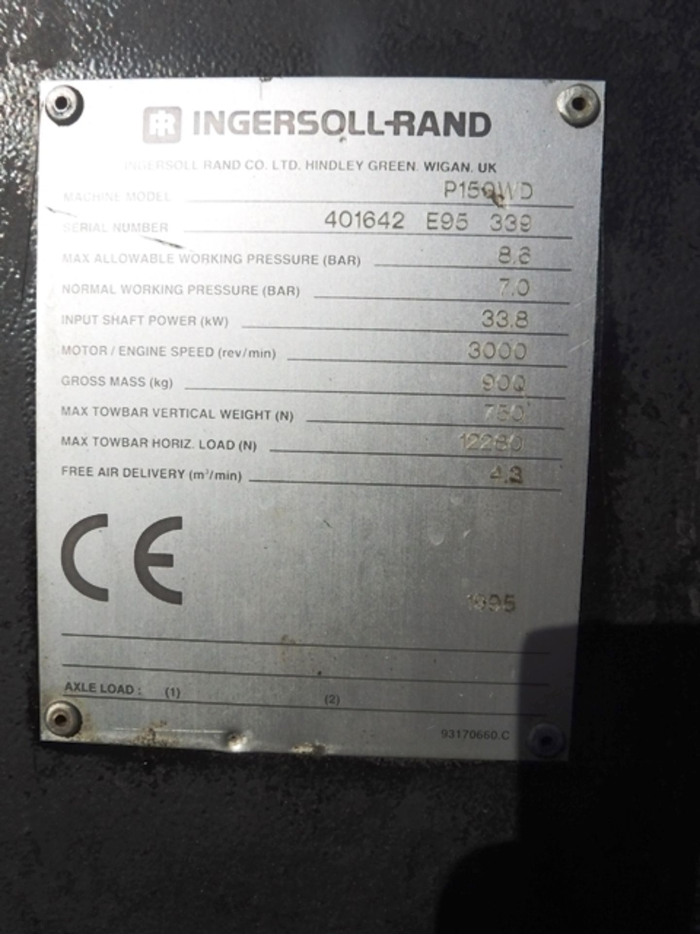INGERSOLL RAND AIR COMPRESSOR ON FRAME. - Image 4 of 6