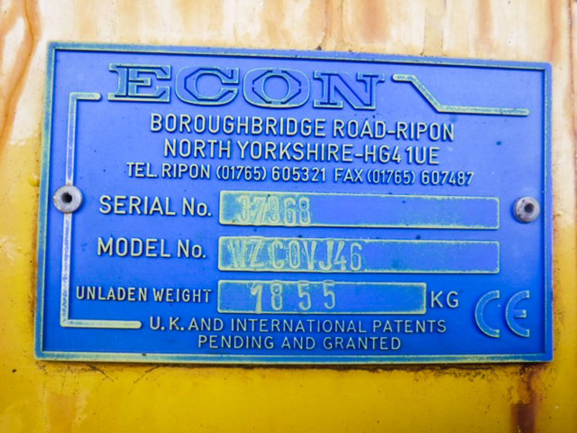 2008 ECON DEMOUNTABLE SPREADER, MODEL WZCOVJ46, S/N 17968, PLANT NO - 11637, UNLADEN WEIGHT - 1855KG - Image 5 of 6
