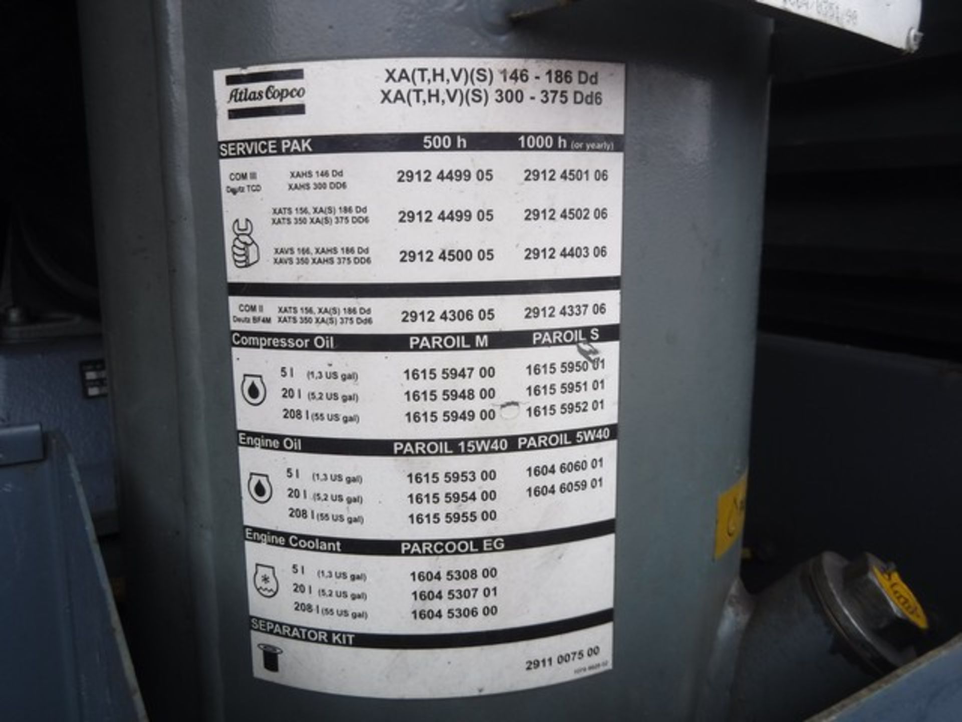 2009 ATLAS COPCO COMPRESSOR, XAS186/400CEM, S/N 768651, 3582HRS (NOT VERIFIED) - Image 5 of 12