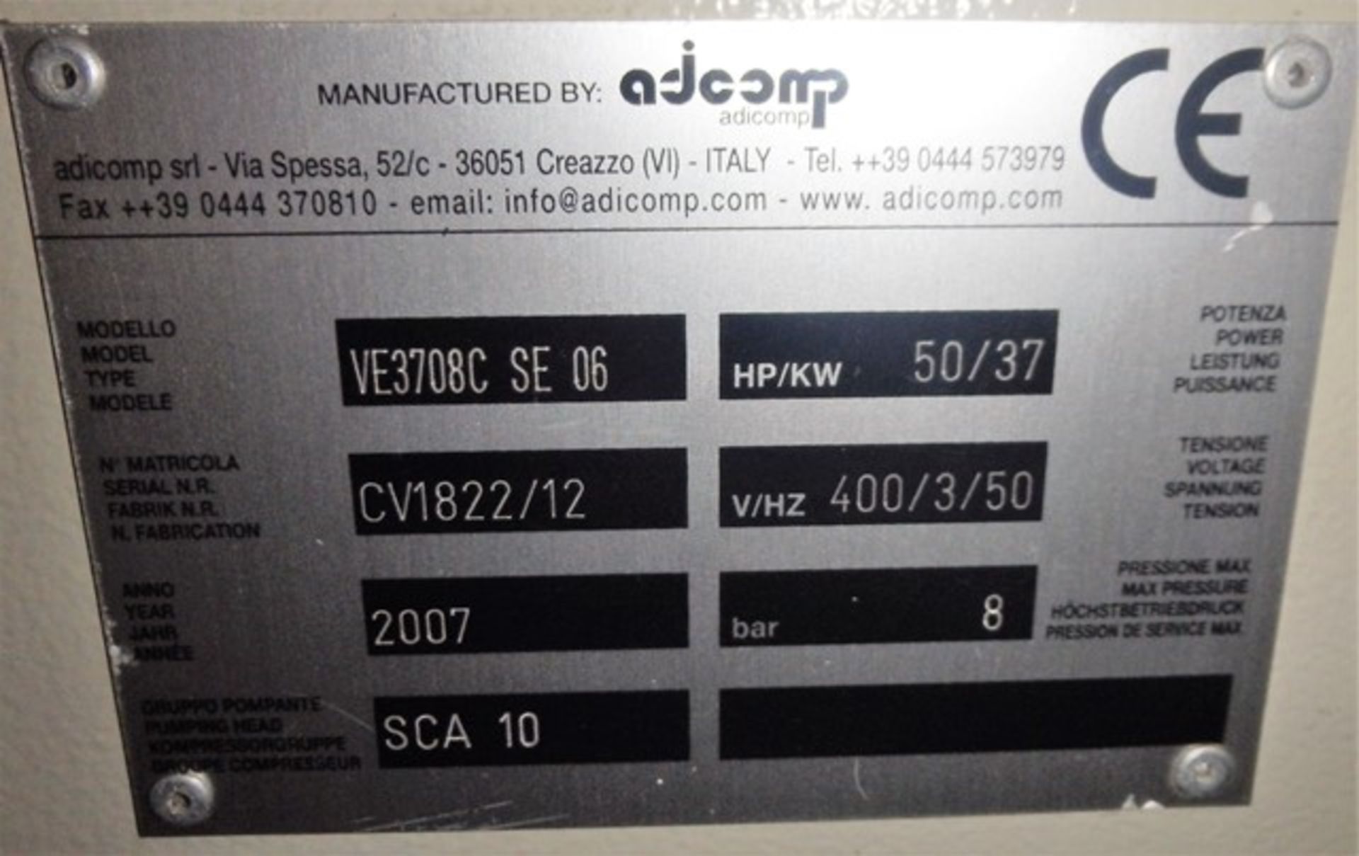 2007 SCREW COMPRESSOR MODEL VE3708CSE06 C/W 2 AIR TANKS.**DUE TO BUSINESS RE-ORGANISATION** - Image 8 of 8