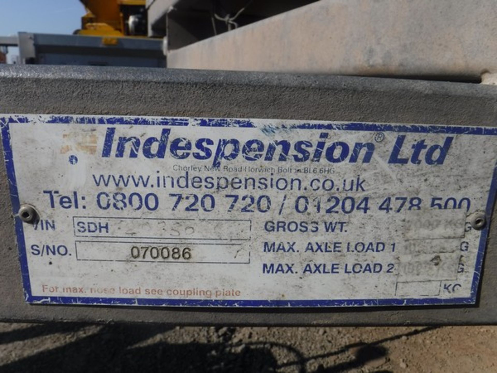 INDESPENSION trailer. S/N 070086. Twin axle 8ft x 5ft, drop tailgate with cover. Asset no 758-4029. - Image 6 of 6