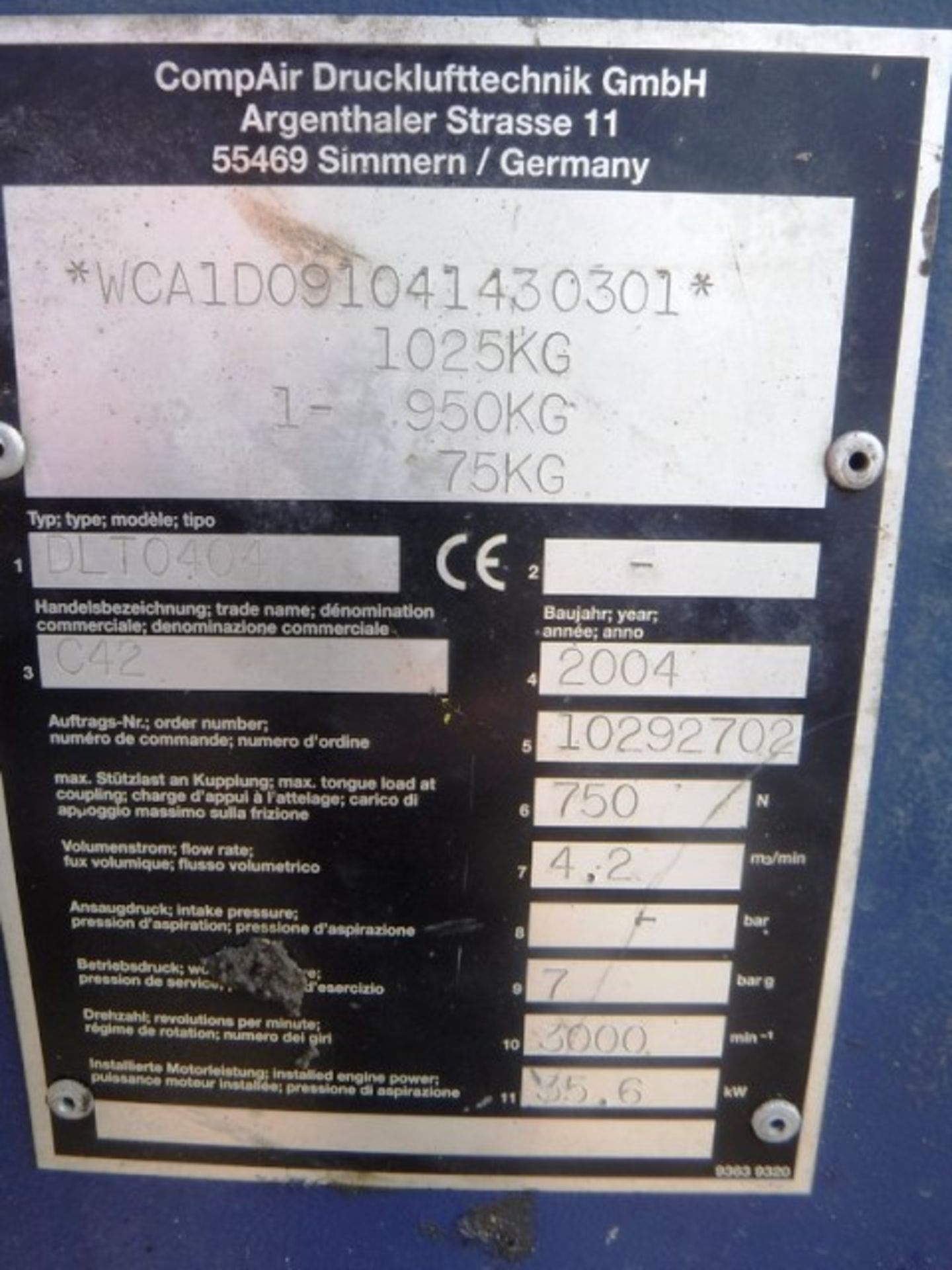 2004 COMPAIR C42 2T00Z DLT0404 compressor 2072hrs (not verified), - Image 6 of 6