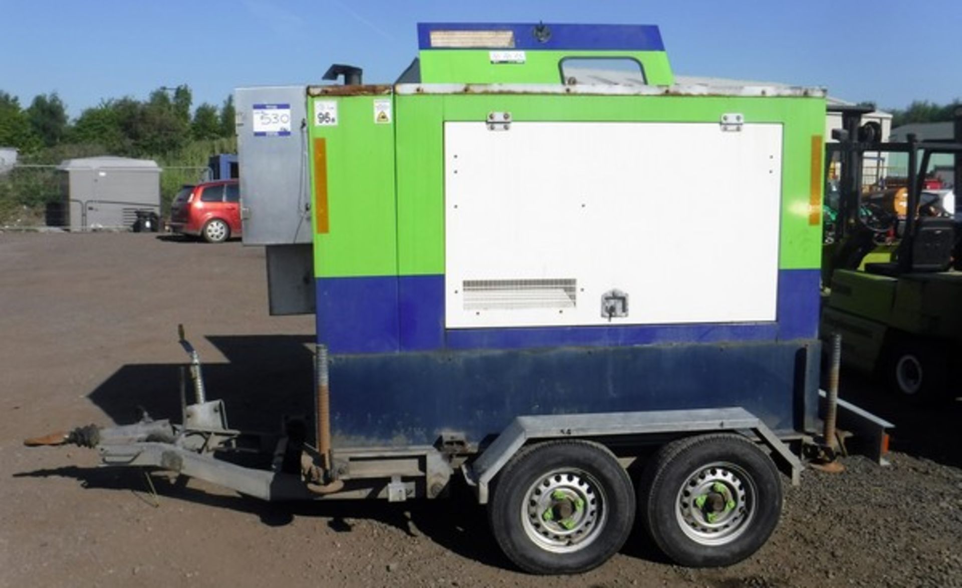 2002 FG WILSON LCH P60P1 60KVA 3 phase generator on a twin axle trailer 14392hrs (not verified) s/n