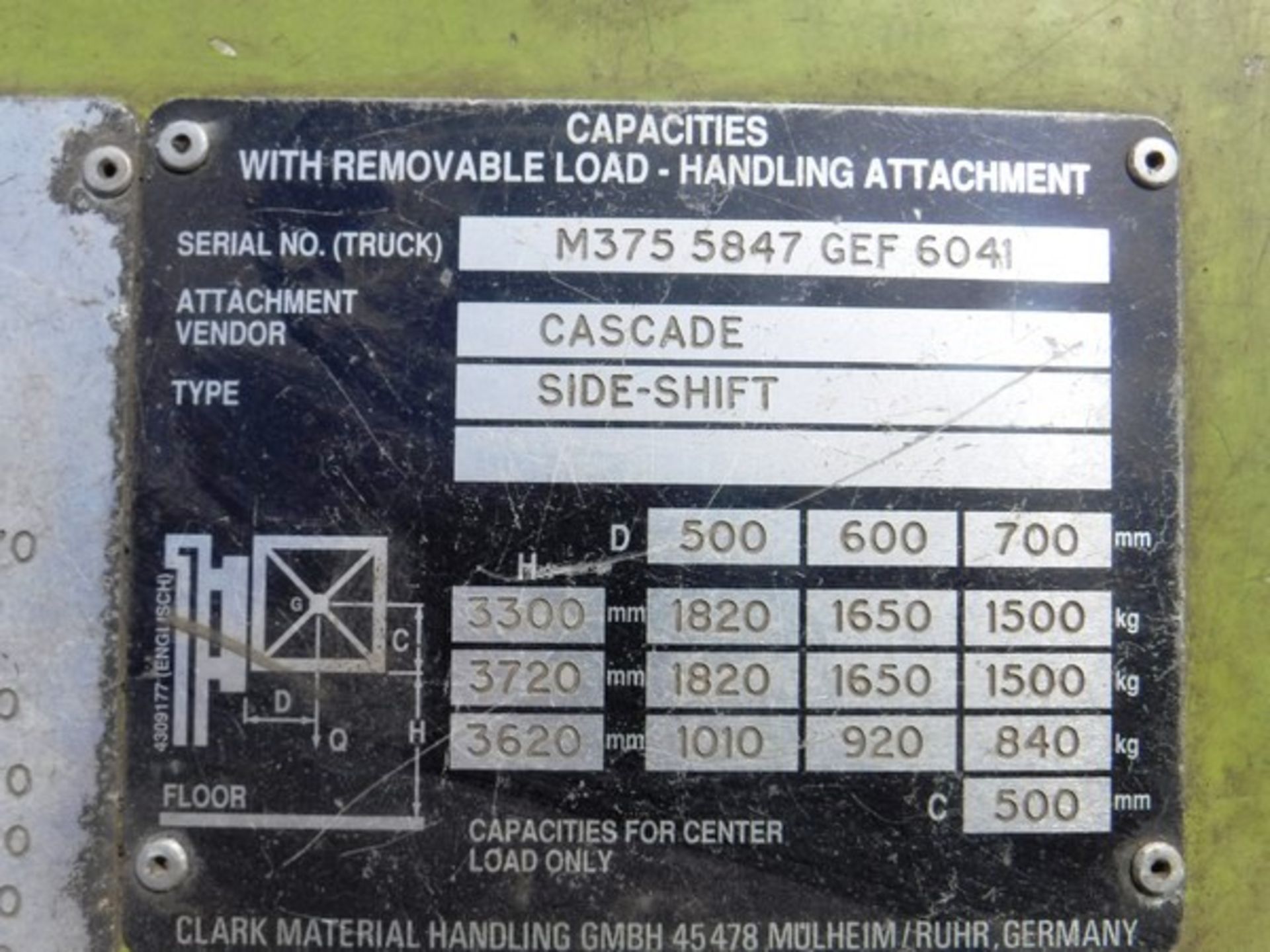 1995 CLARKE CASCADE FORKLIFT - s/n GEF6041. 8257hrs (not verified) - Image 2 of 13