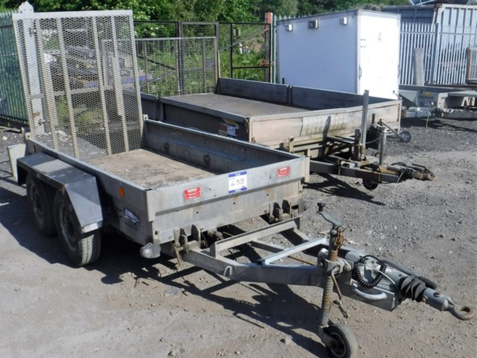 INDESPENSION 8ft x 4ft twin axle plant trailer with mesh ramp. S/N G20840550198. Asset no 758-8039