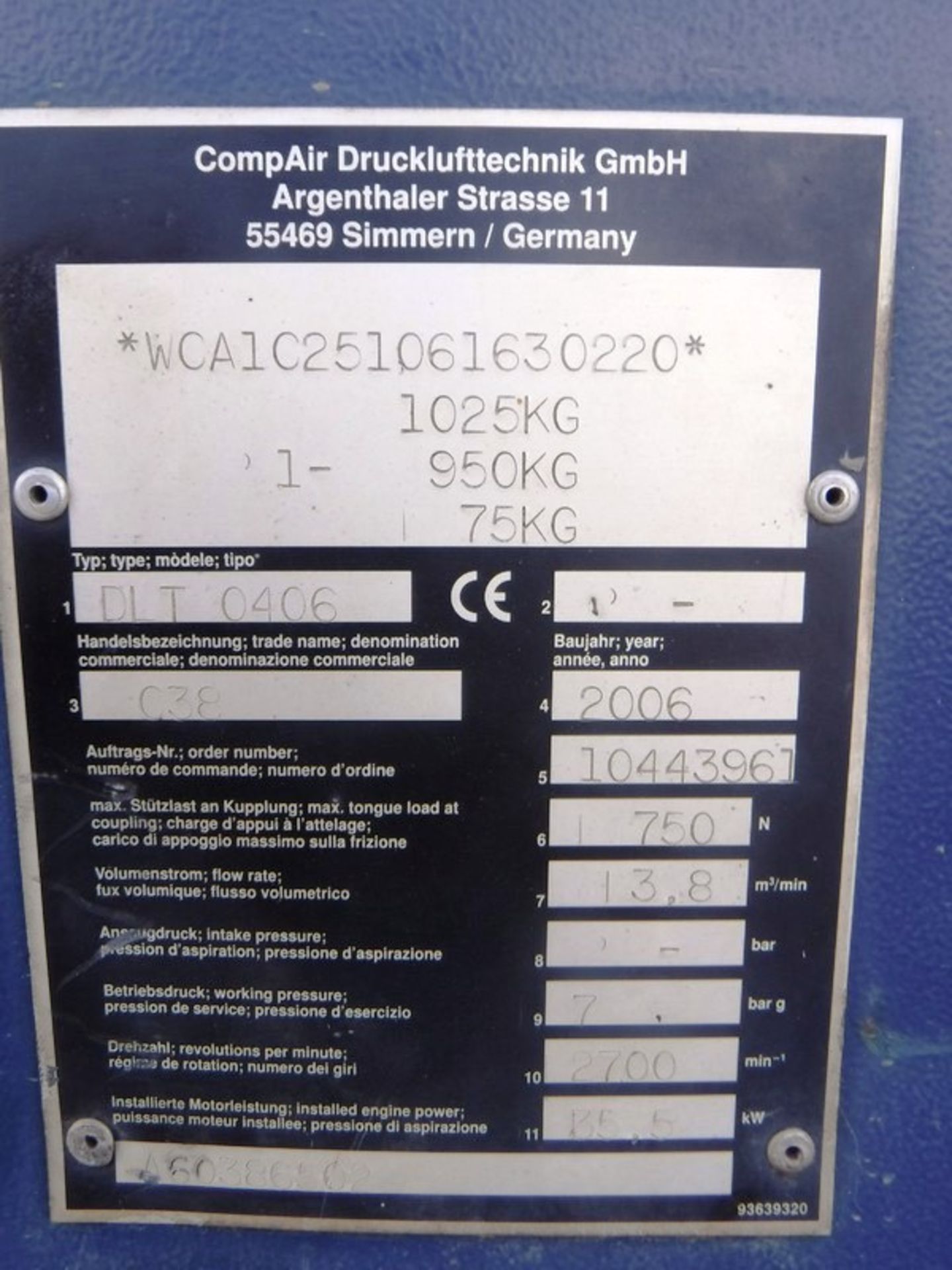 2006 COMPAIR DL0406 2 tool compressor 99hrs (not verified) - Image 7 of 7