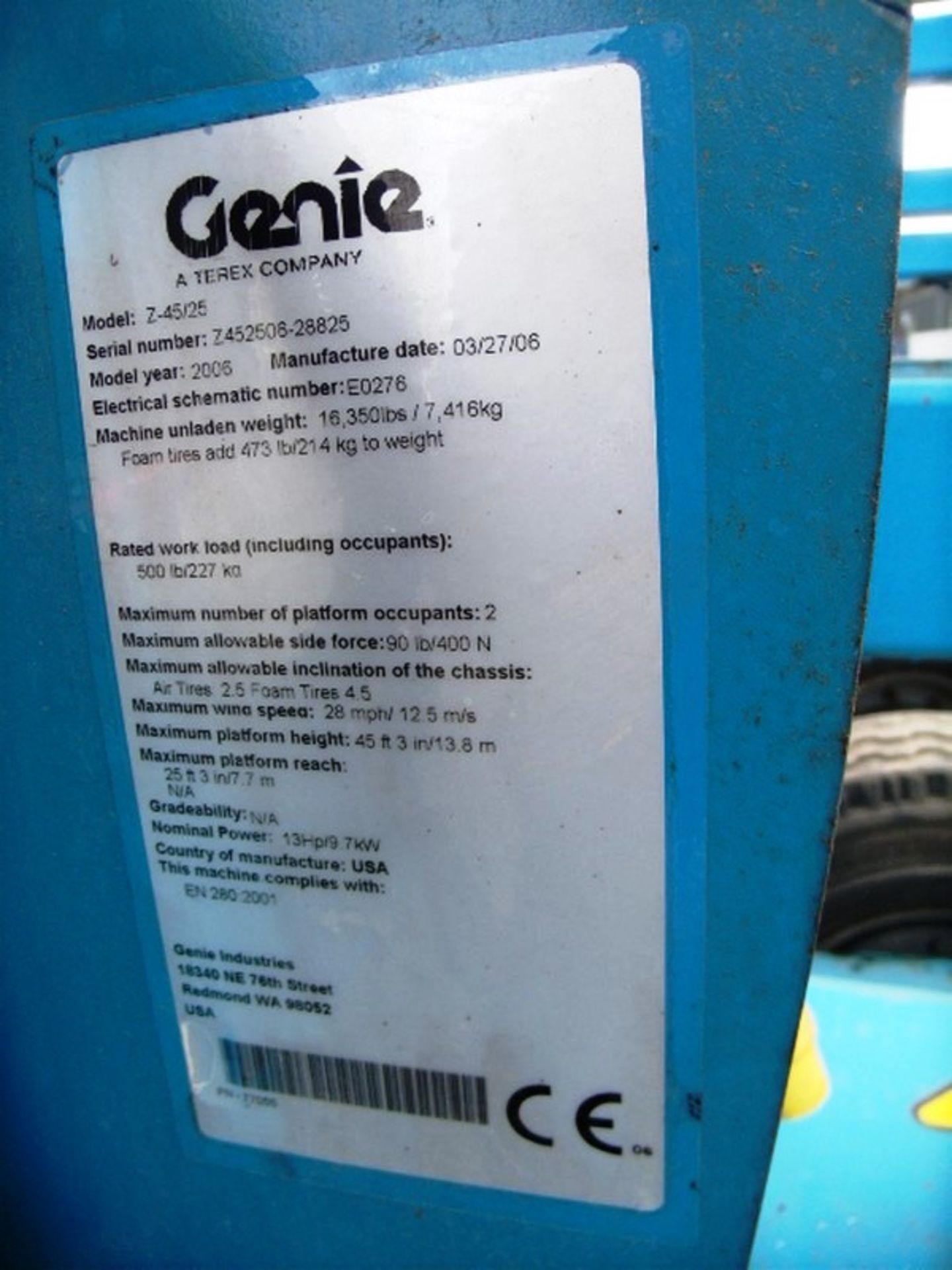 2006 GENIE Z45/253 Bi-Fuel, s/n - 28825, 999hrs (verified), Kubota engine. - Image 4 of 4