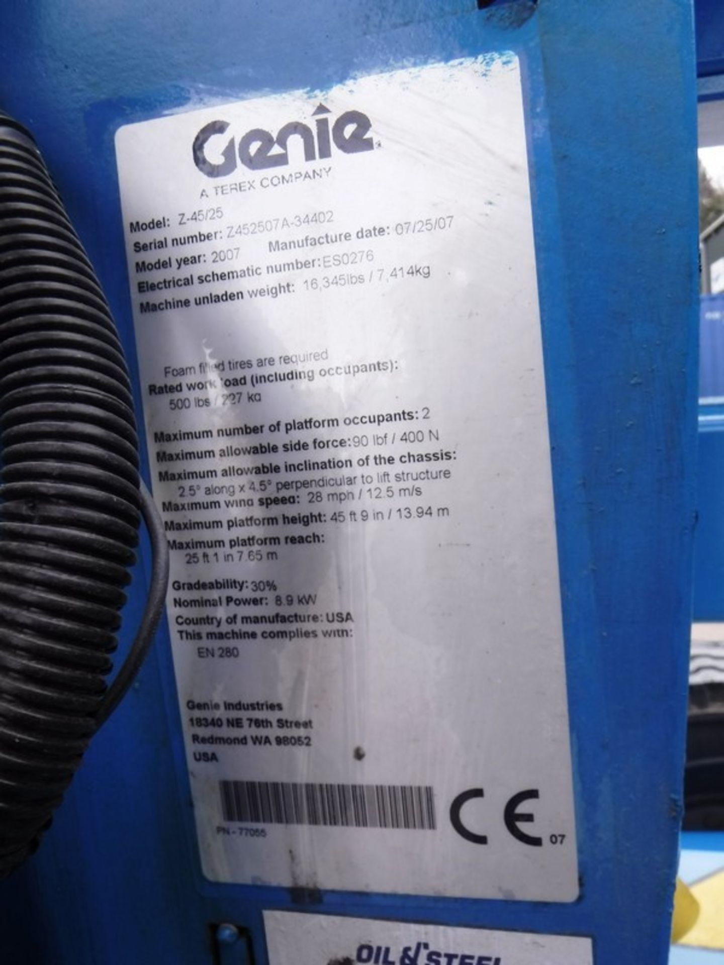 2007 GENIE Z45/25J, s/n - 34402, 772hrs (verified), new batteries 2017. - Bild 11 aus 11