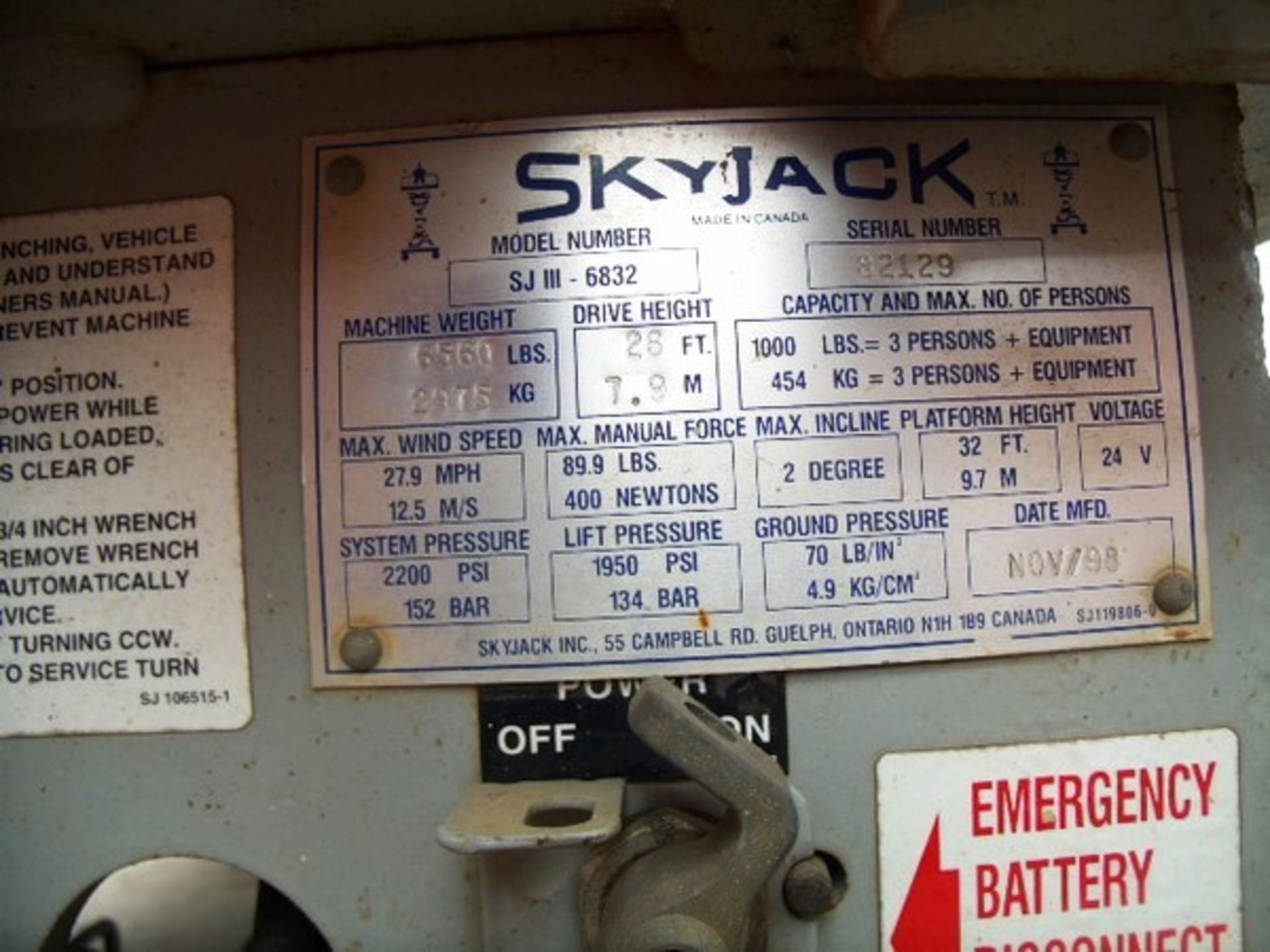 1998 SKYJACK SJ111/6832, S/N - 82129, 204hrs (verified), new batteries fitted in Jan 2018. - Image 15 of 15