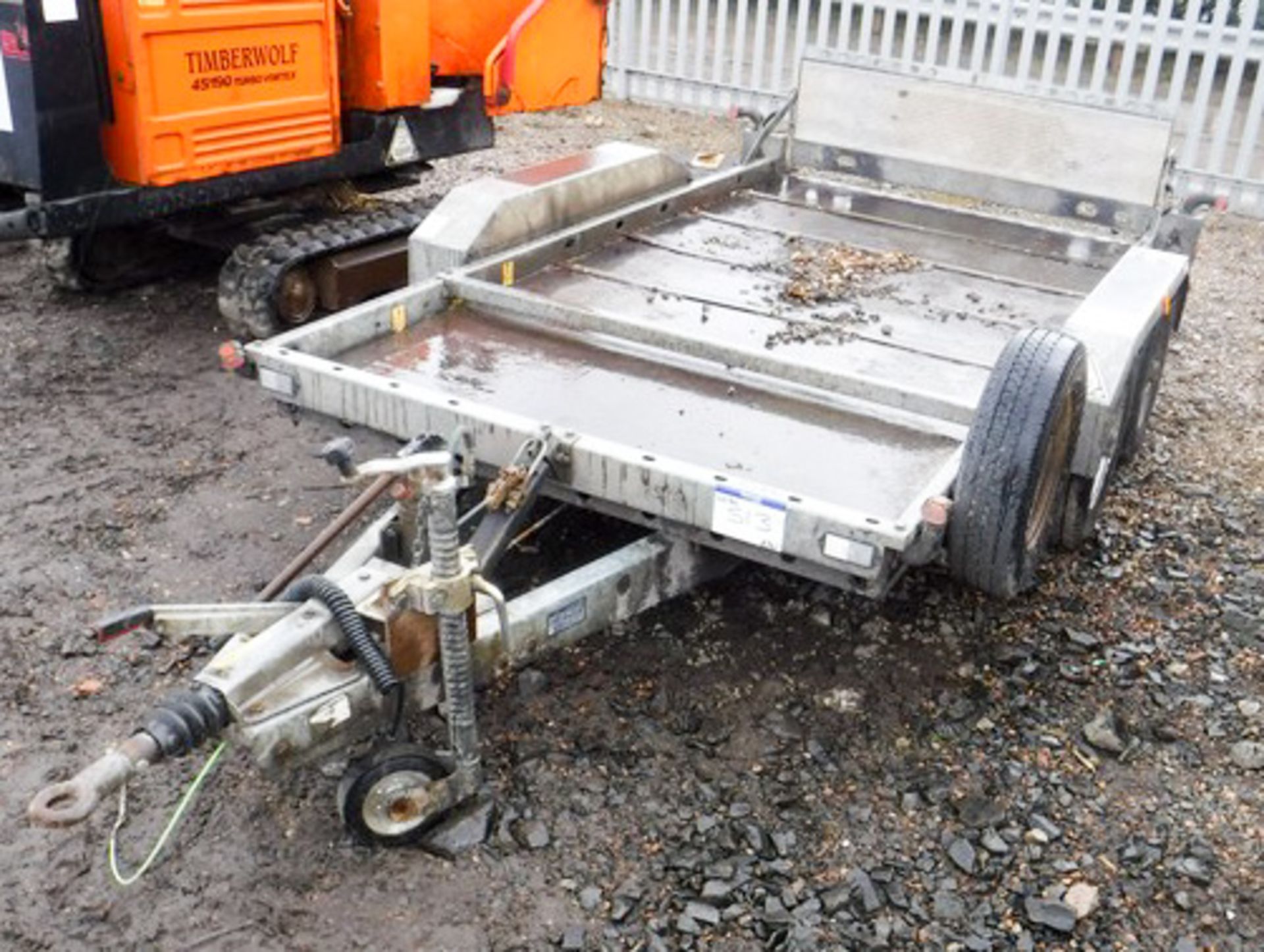 BRIAN JAMES 3M X 1.5M TWIN AXLE TILTING TRAILER FOR WOODCHIPPER OR OTHER SMALL PLANT, S/N 210178021-