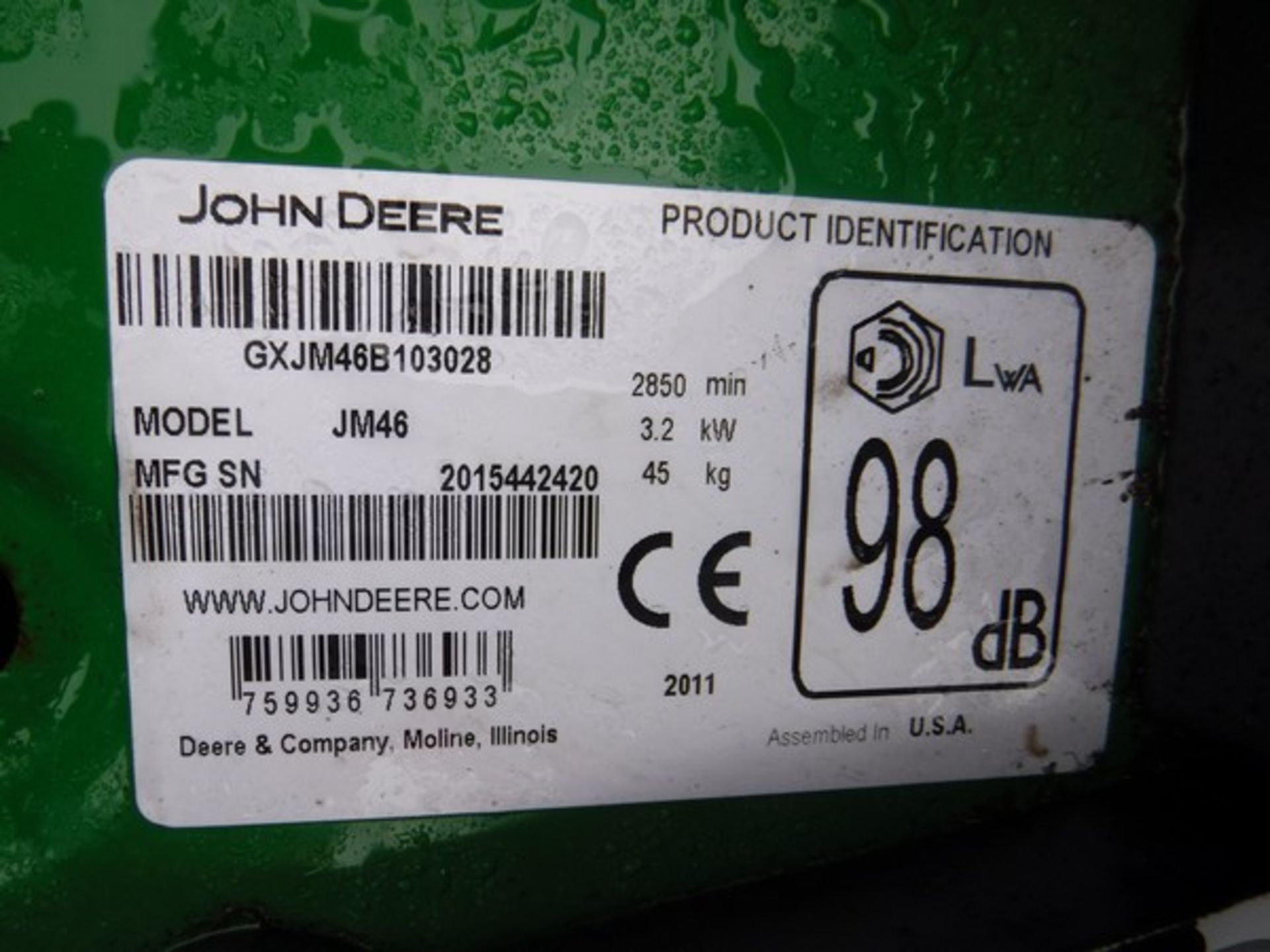 JOHN DEERE JM46, S/N GXJM46B103028 - Image 2 of 2