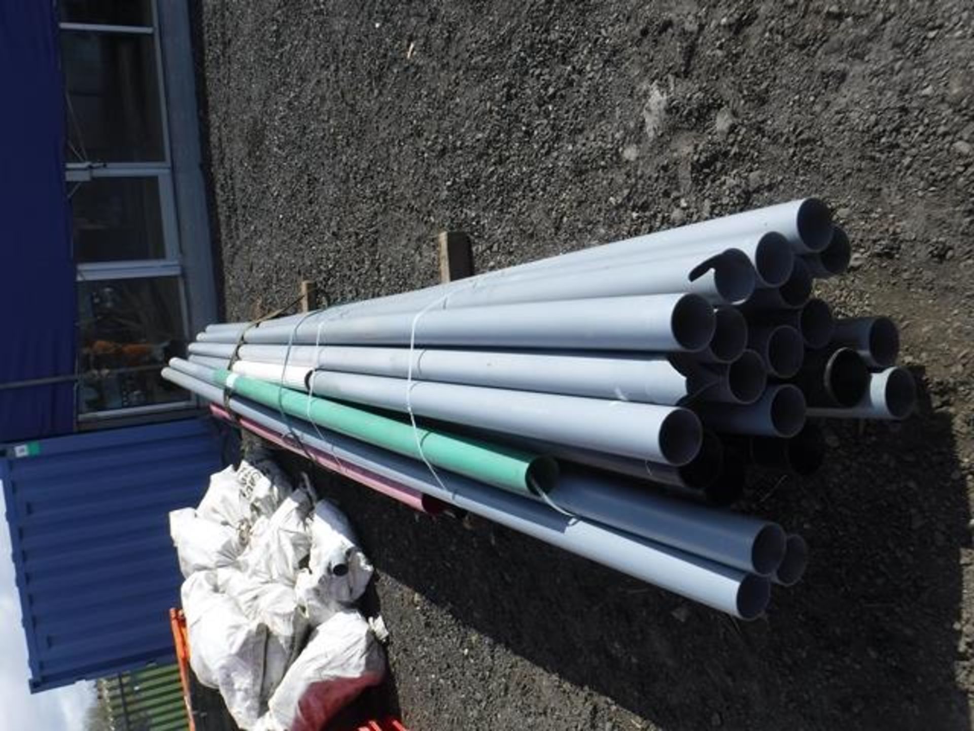 PALLET 30 ASSORTED CONES, 39 ASSORTED BARRIERS, LARGE BUNDLE ASSORTED PIPES, 10 BAGS PIPE FITTINGS - Image 2 of 2