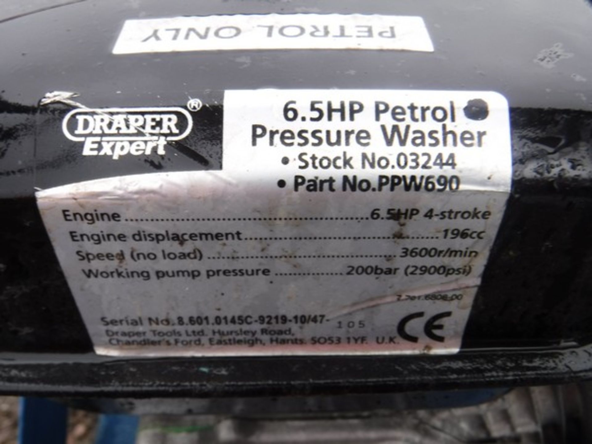 DRAPER PRESSURE WASHER, PPW690 - Image 3 of 3