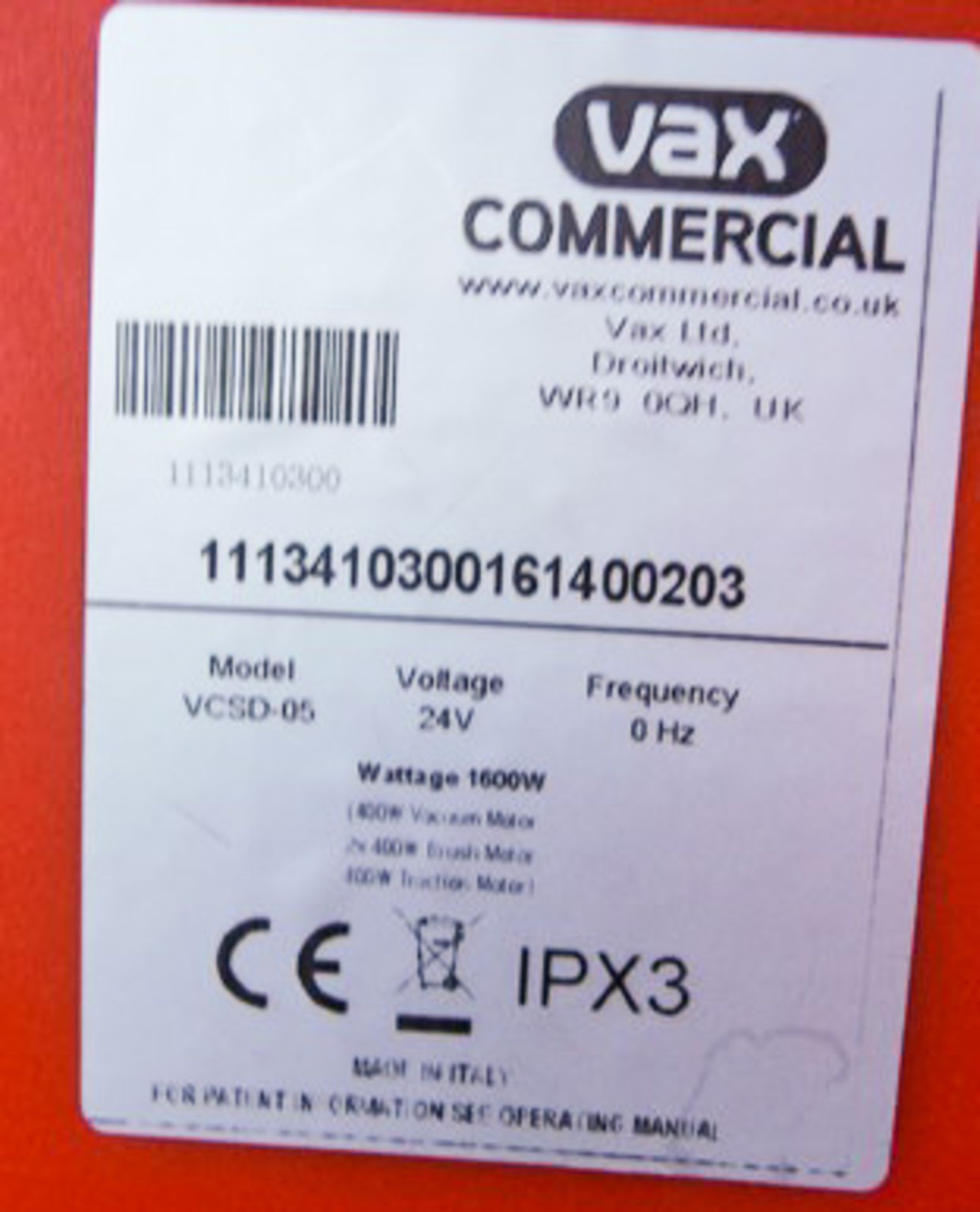 VAX VCSD-05 commercial floor cleaner, mains charger. 123hrs (not verified) - Image 7 of 8