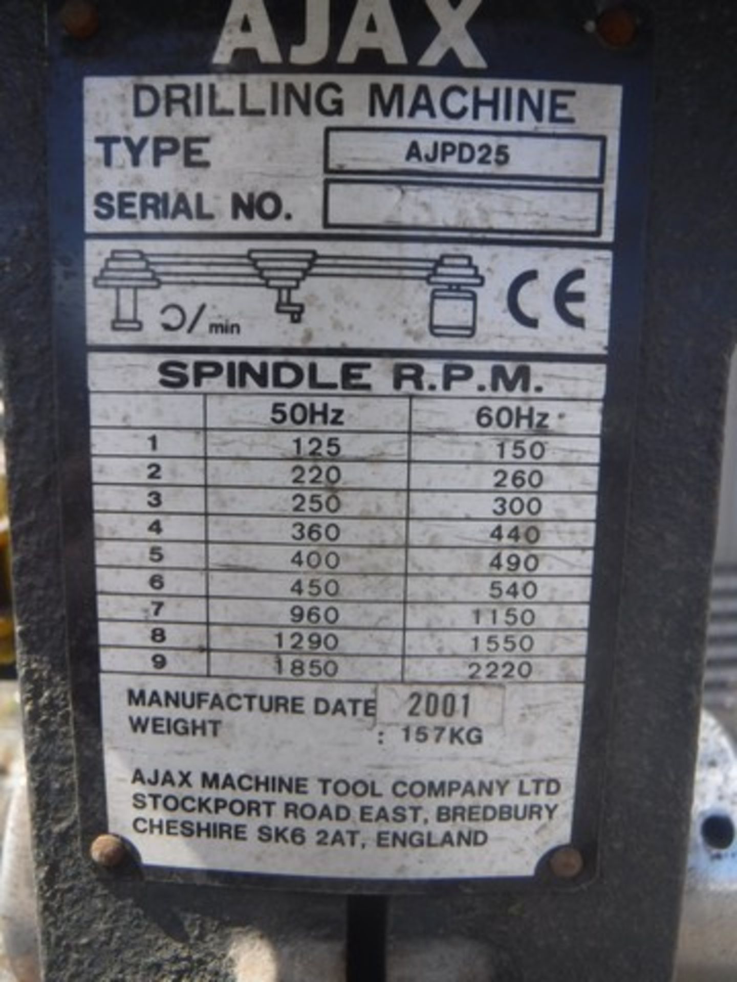 AJAX AJPD25 machine drill s/n 253335 - Image 2 of 2