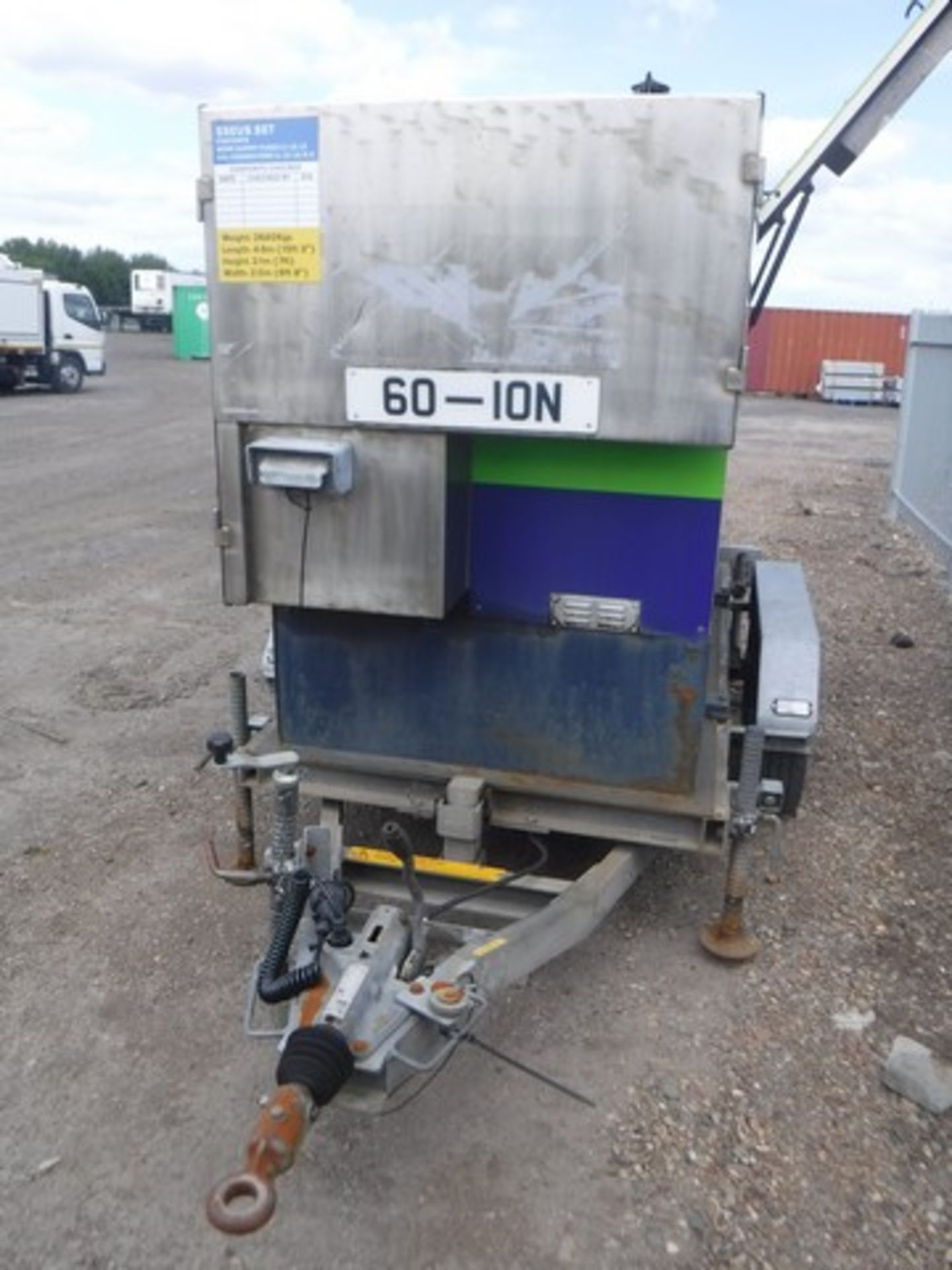 2002 LCH P60P1 Generator, 60kva. S/N FGWPEPO3CD0A05757. Mounted on RM twin axle trailer. S/N 020525. - Image 10 of 13