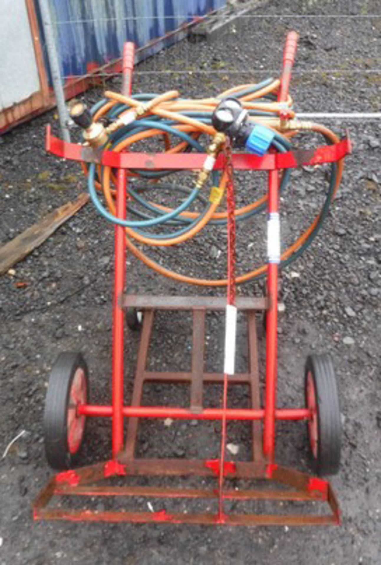 Gas cutting torch, hoses & gauges with cylinder trolley