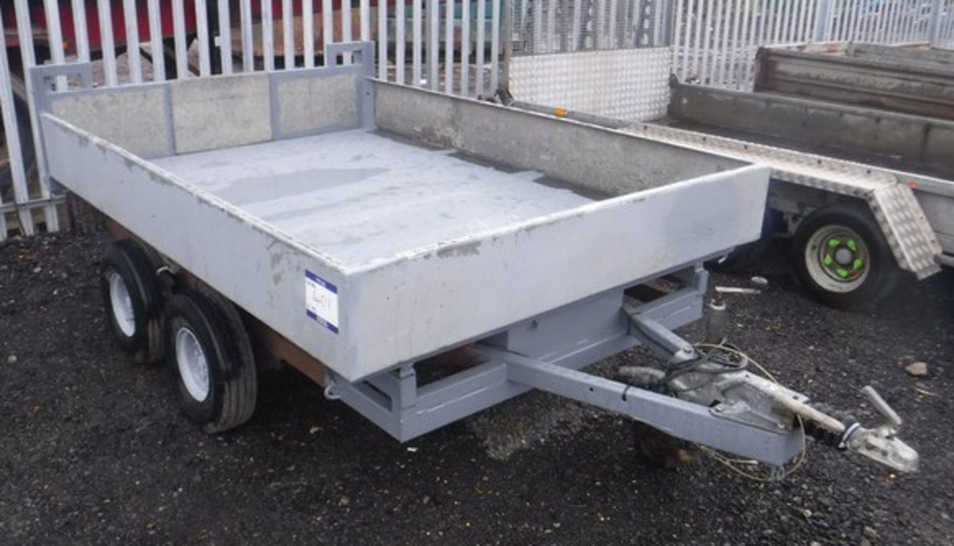 TIPPING TRAILER, 2 ton, fixed galvanised sides. 2.6m x 1.85m. No plates or paperwork