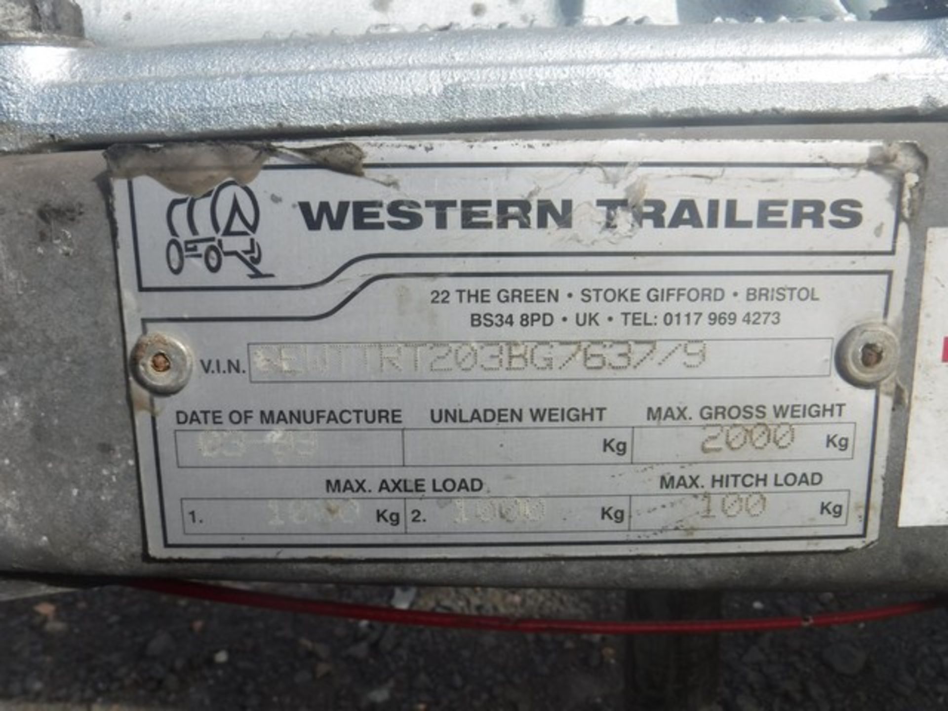 1999 WESTERN TRAILERS 18' x 6' twin axle trailer c/w 5' ramp. Max gross weight 2000kg. VIN - SEWTTRT - Image 3 of 12