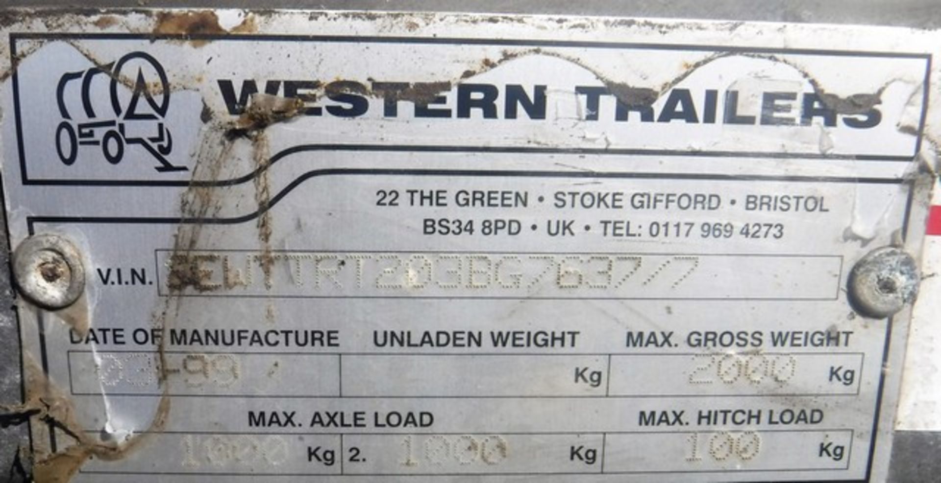 1999 WESTERN TRAILERS 18' x 6' twin axle trailer c/w 5' ramp. Max gross weight 2000kgs. VIN - SEWTTR - Image 3 of 12