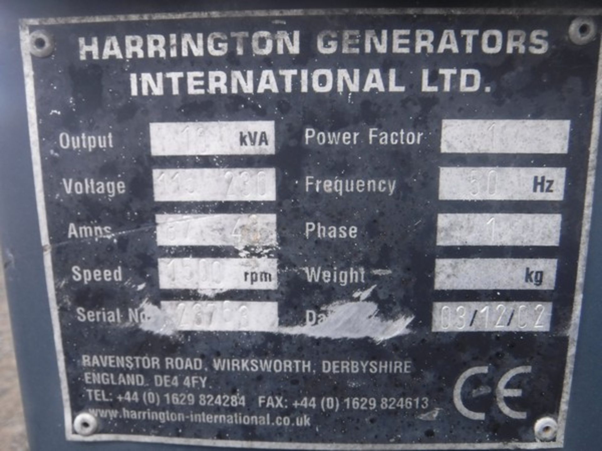 2002 HARINGTON generator. S/N 23763 - Image 3 of 3
