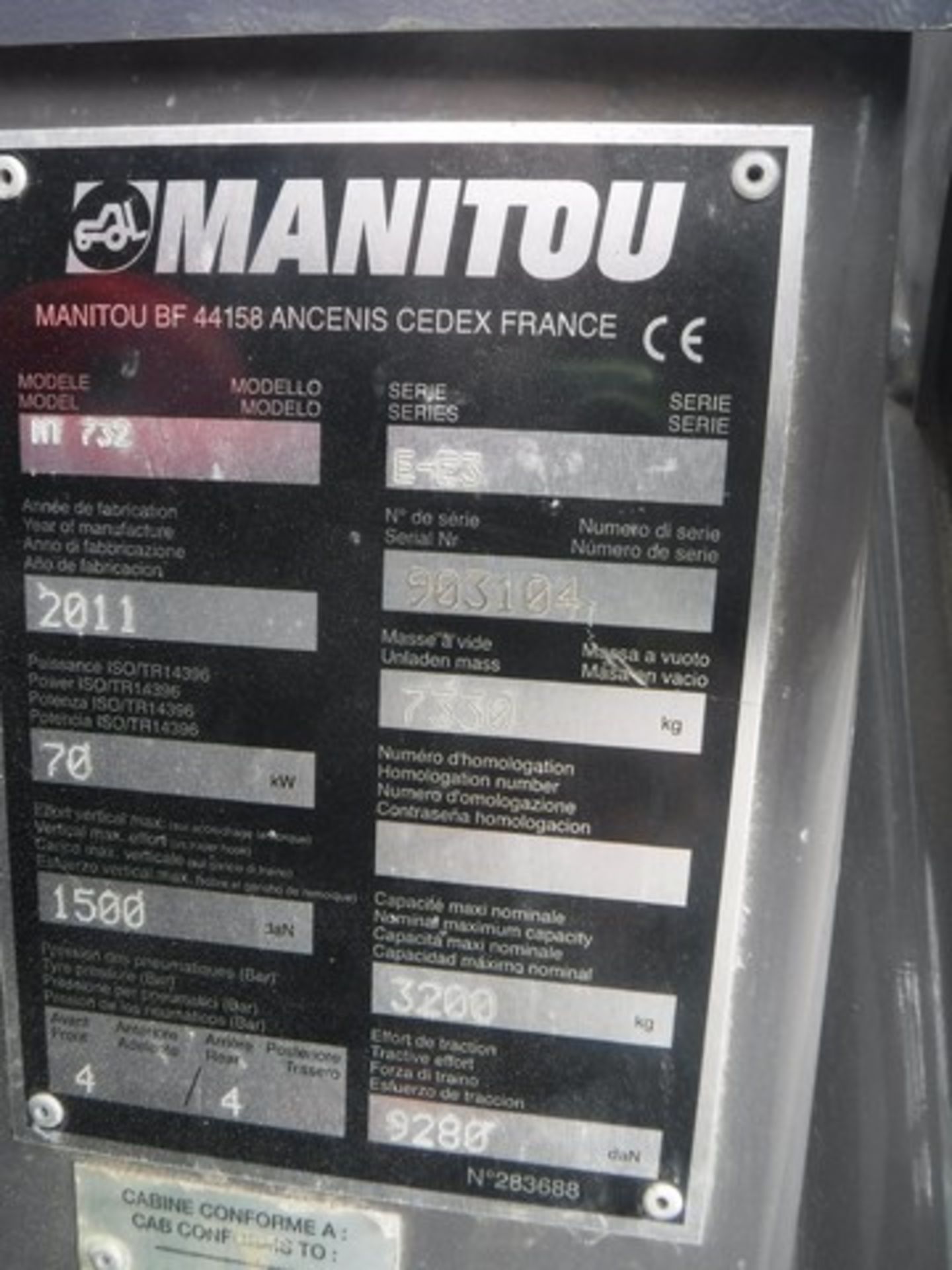 2011 MANITOU Model - MT732. Series E-E3. S/N 903104. 7mtrs. 2491hrs (not verified) - Image 3 of 15