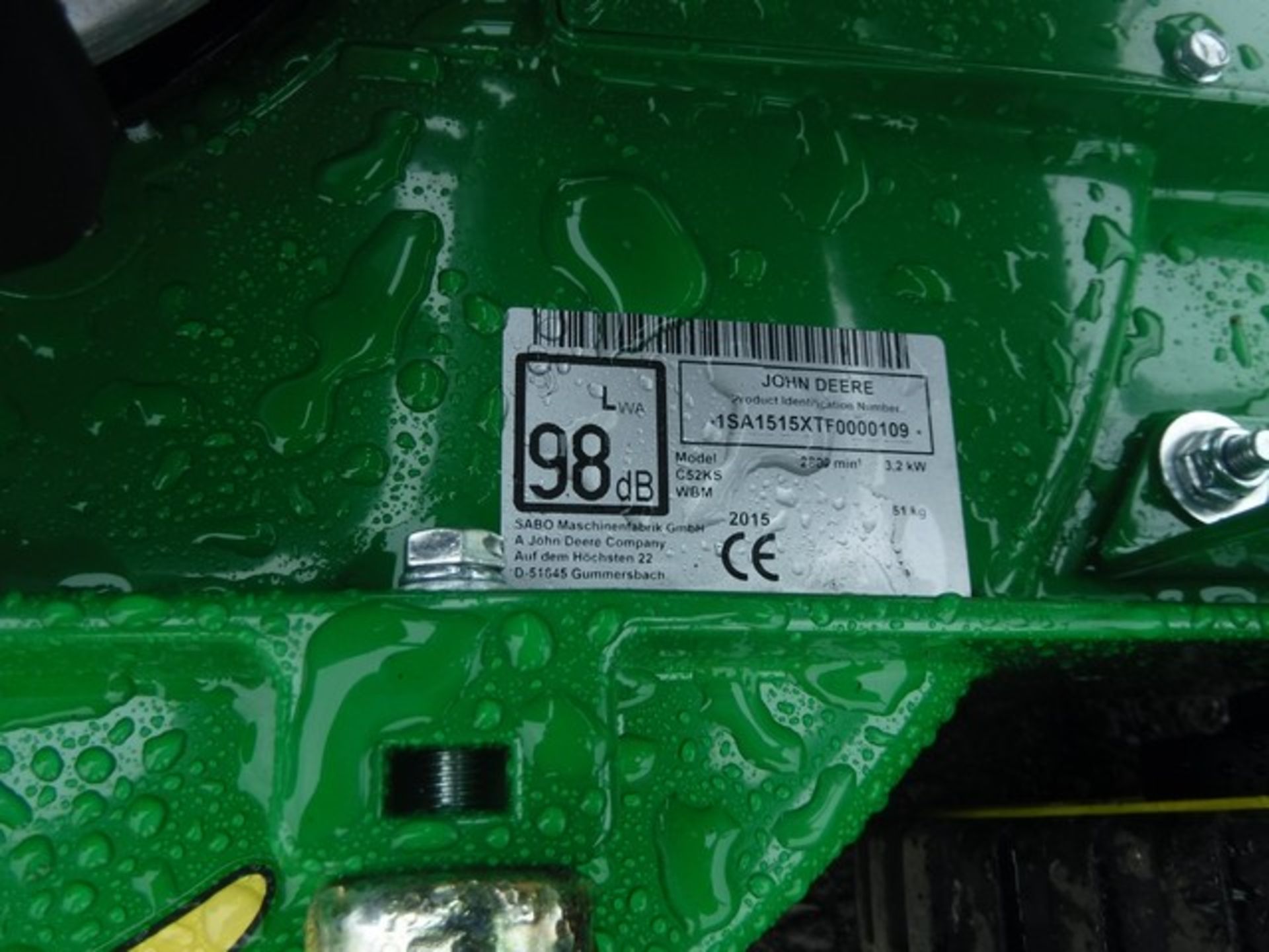 2015 JOHN DEERE C52KS walk behind mower. S/N 15A1515XTF0000109. Showroom model - Bild 2 aus 2