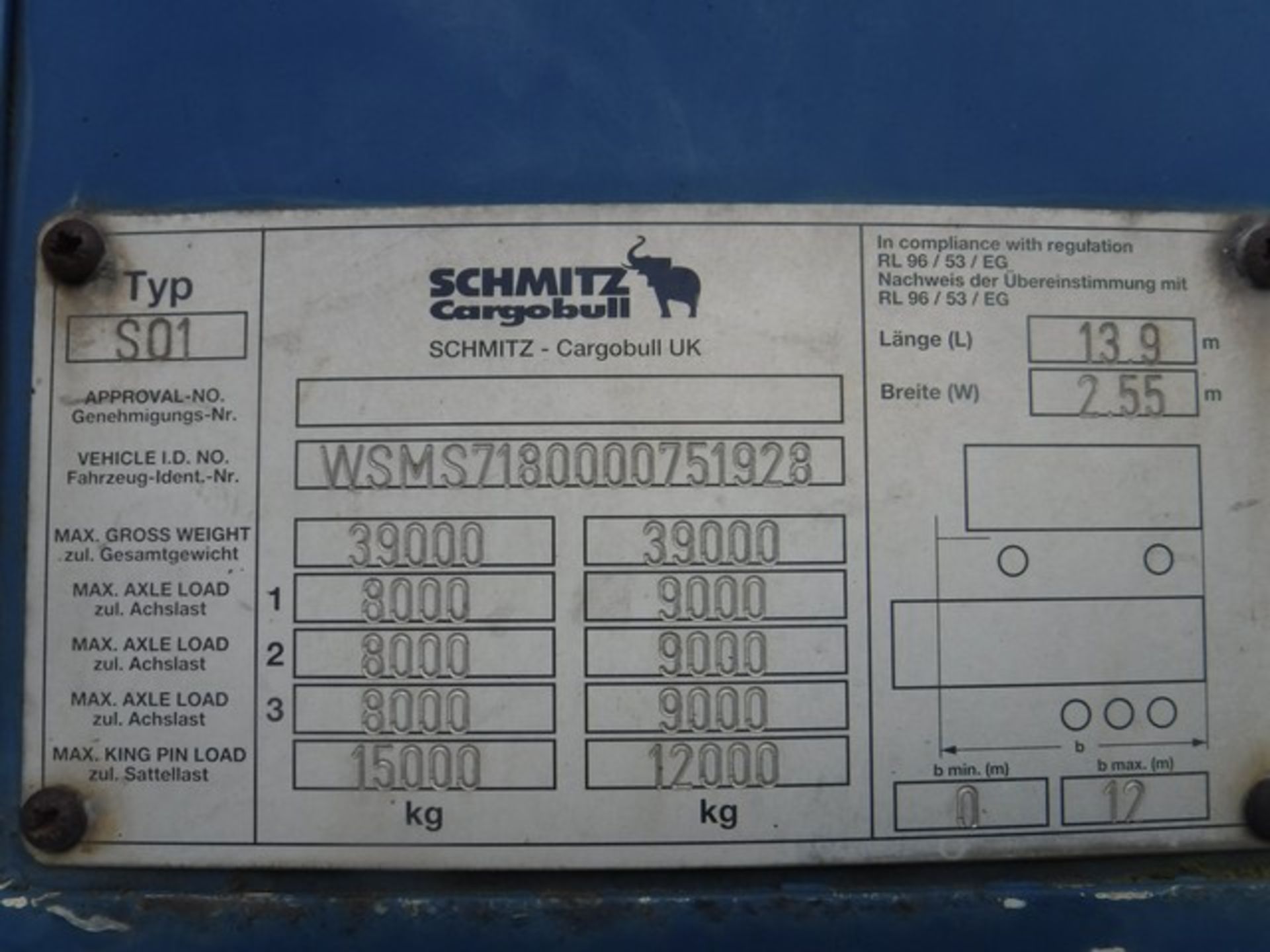 2004 SCHMITZ box van. Model - SCS/SKO24/L. Reg - C150262. Trailer ID - WSMS7180000751928. 3 axles, 3 - Image 10 of 11