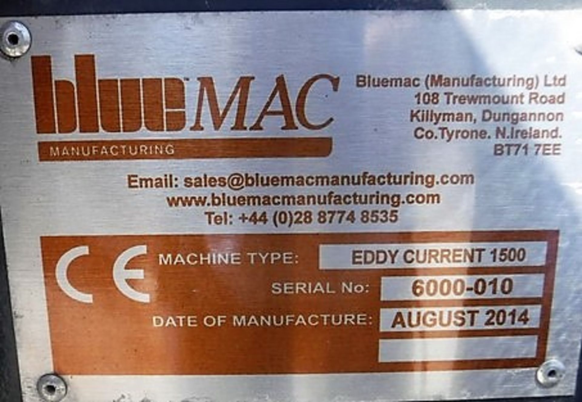 2014 BLUE MAC MANUFACTURING LTD Eddy Current Separator (ECS) s/n 6000-010 only used for woodchip wor - Image 9 of 27