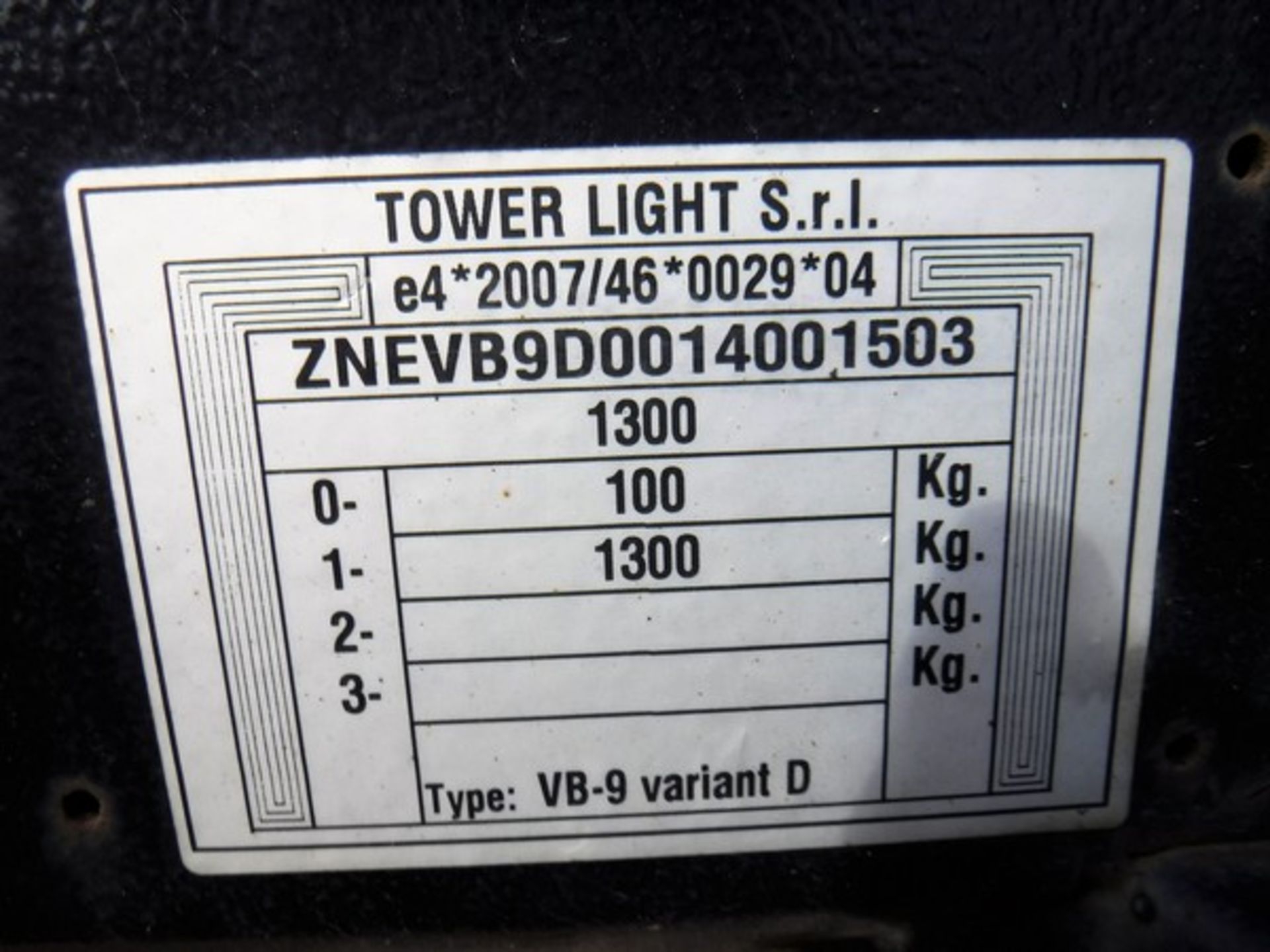 TOWER LIGHT VB9 mobile tower light, galvansed sectons hydraulic lifting system 2.5kva - 230 v outle - Image 7 of 7