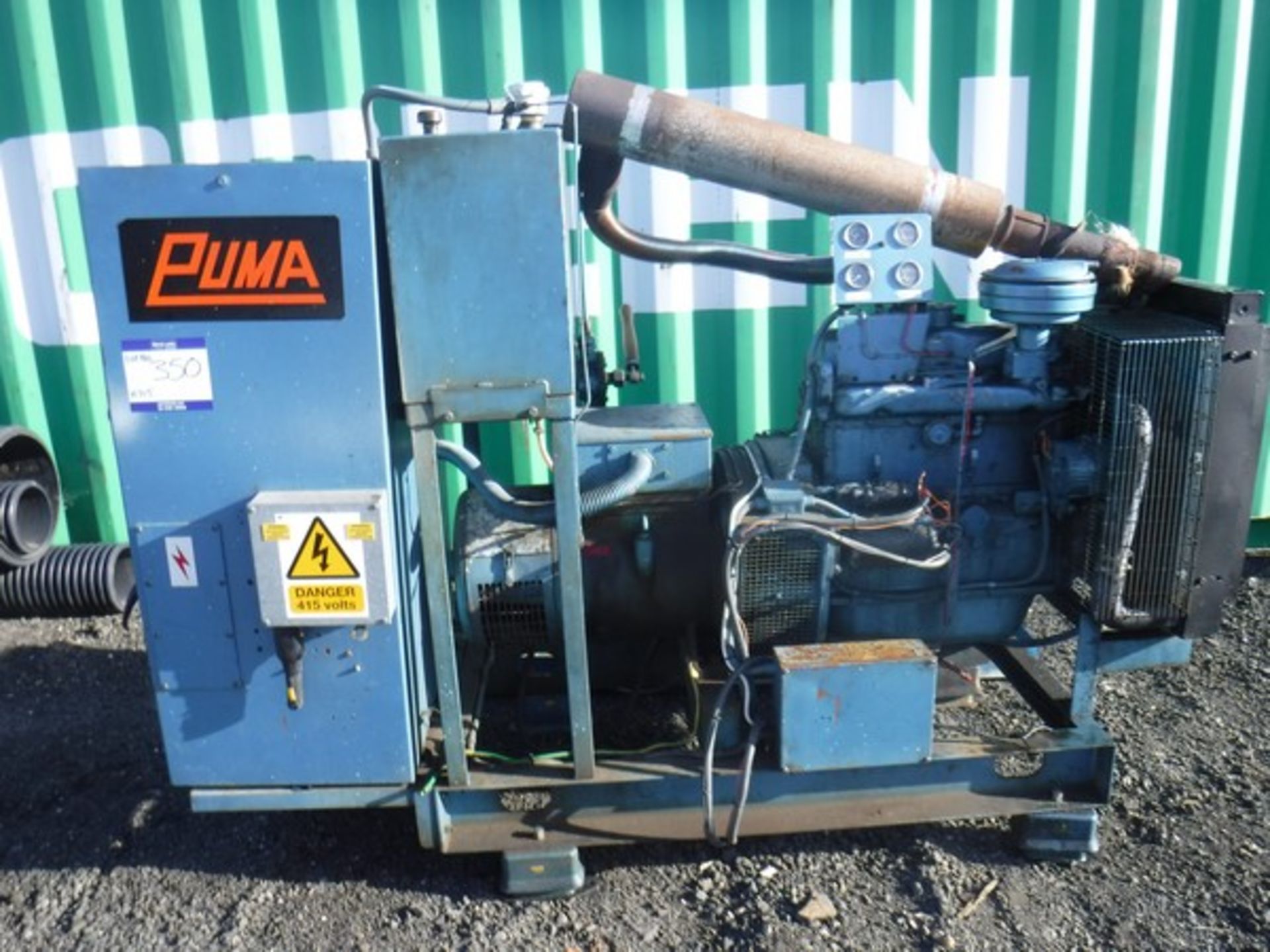 PUMA generator s/n 10112/1,rating 35kva,amps 49, 415/240v,HZ 50, Phase 3 rpm 1500. Bedford A043A100