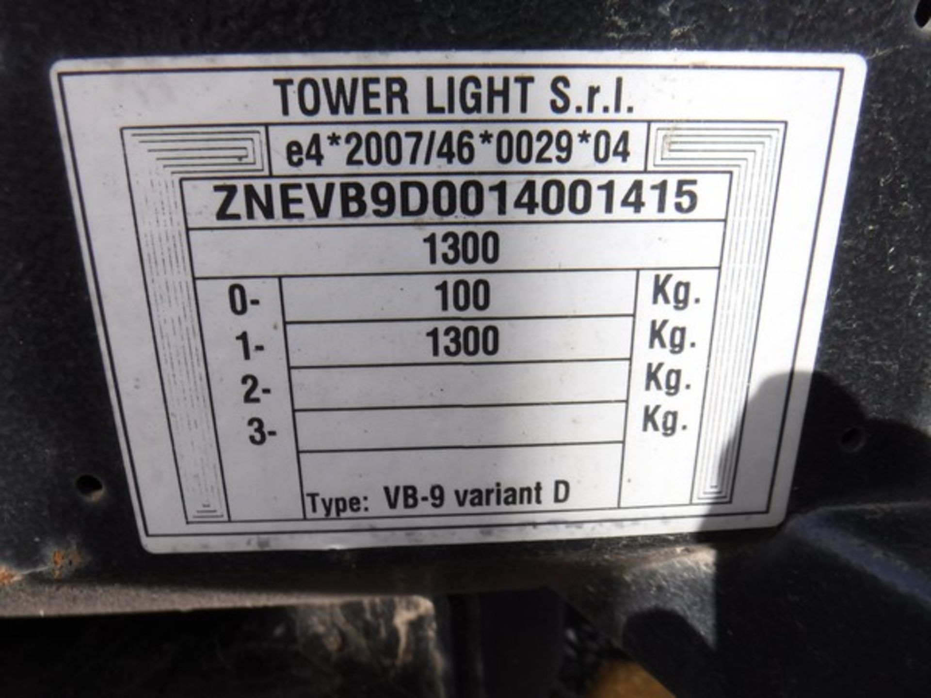 TOWER LIGHT VB9 mobile tower light, galvanised sections, hydraulic lifting system 2.5kva - 230v outl - Image 6 of 6