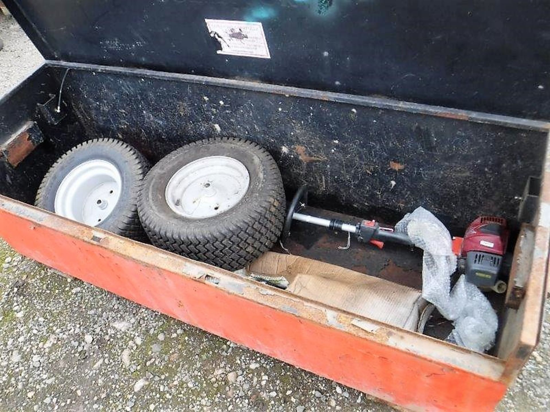 TOOL BOX , strimmer c/w 2 heels and flail deck