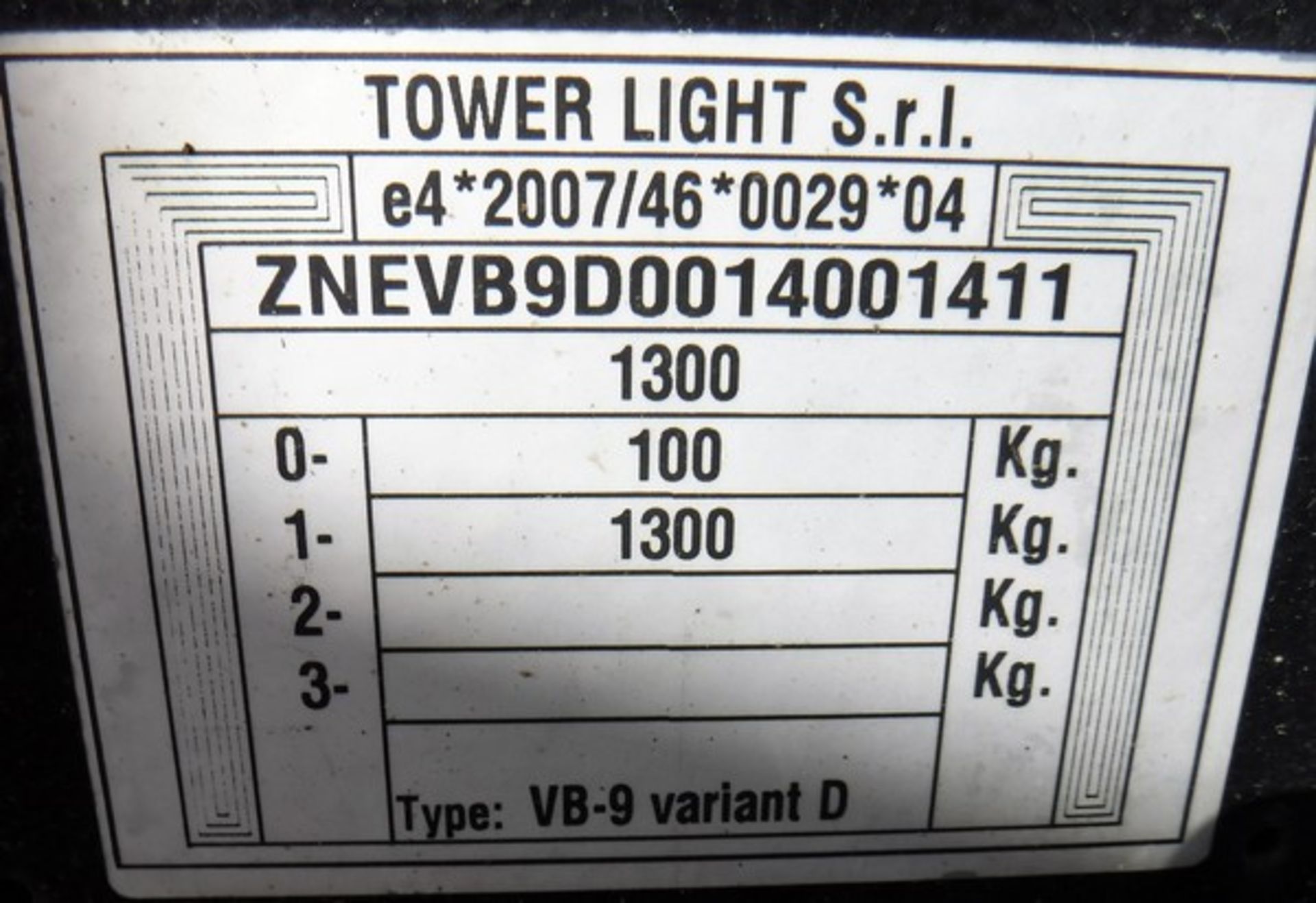 TOWER LIGHT VB9. Mobile tower light, galvanised sections, hydraulic lifting system 2.5kva - 230v out - Image 6 of 6