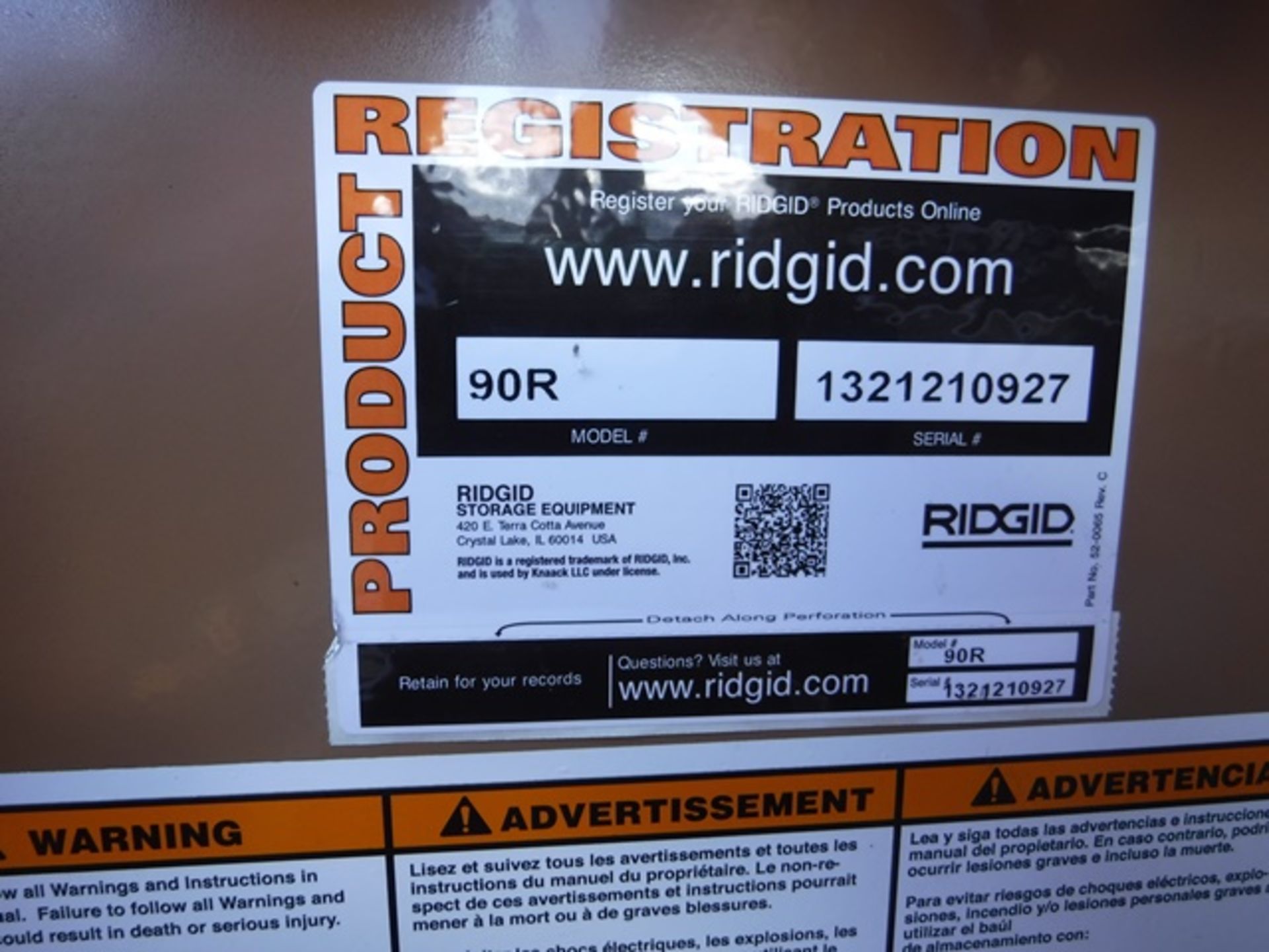 RIGID 90R lockable tool box with padlock length 6ft, width 2.5ft height 4ft . s/n 1321210927 - Bild 2 aus 2